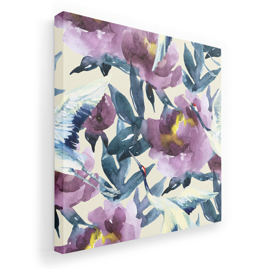 アートパネル 絵 絵画 飾り 選べるサイズ 455×455mm 正方 スクエア モダン 玄関 写真 フォト インテリア おしゃれ 012162 花　鶴　鳥(3.0)