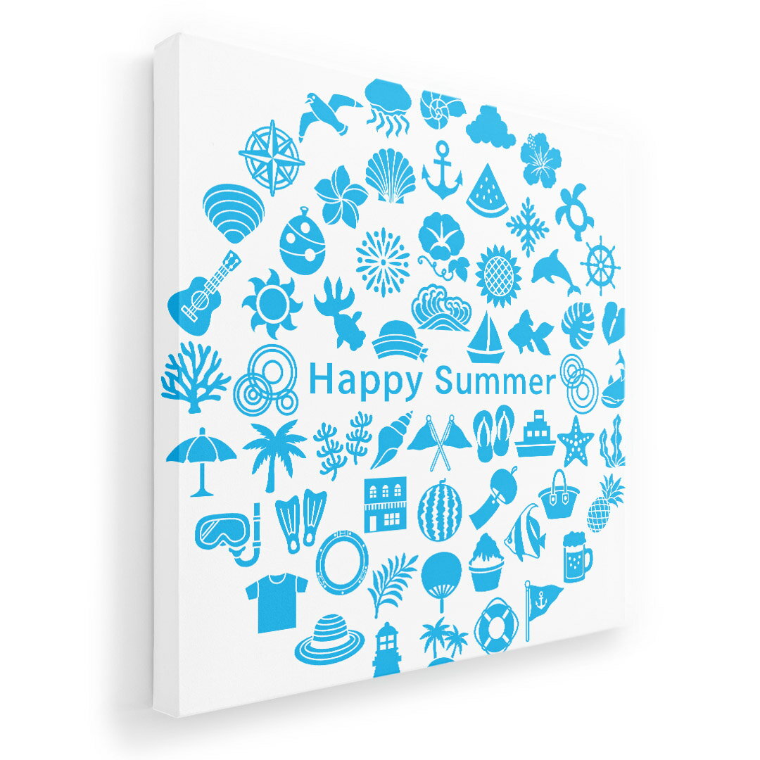 アートパネル 絵 絵画 飾り 選べるサイズ 333×333mm 正方 スクエア モダン 玄関 写真 フォト インテリア おしゃれ 013746 夏　海　イラスト