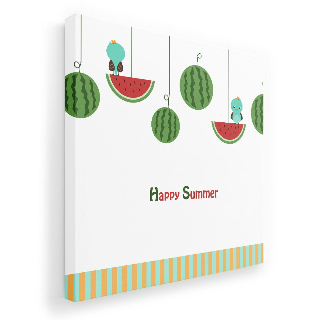アートパネル 絵 絵画 飾り 選べるサイズ 333×333mm 正方 スクエア モダン 玄関 写真 フォト インテリア おしゃれ 014100 夏　スイカ　鳥