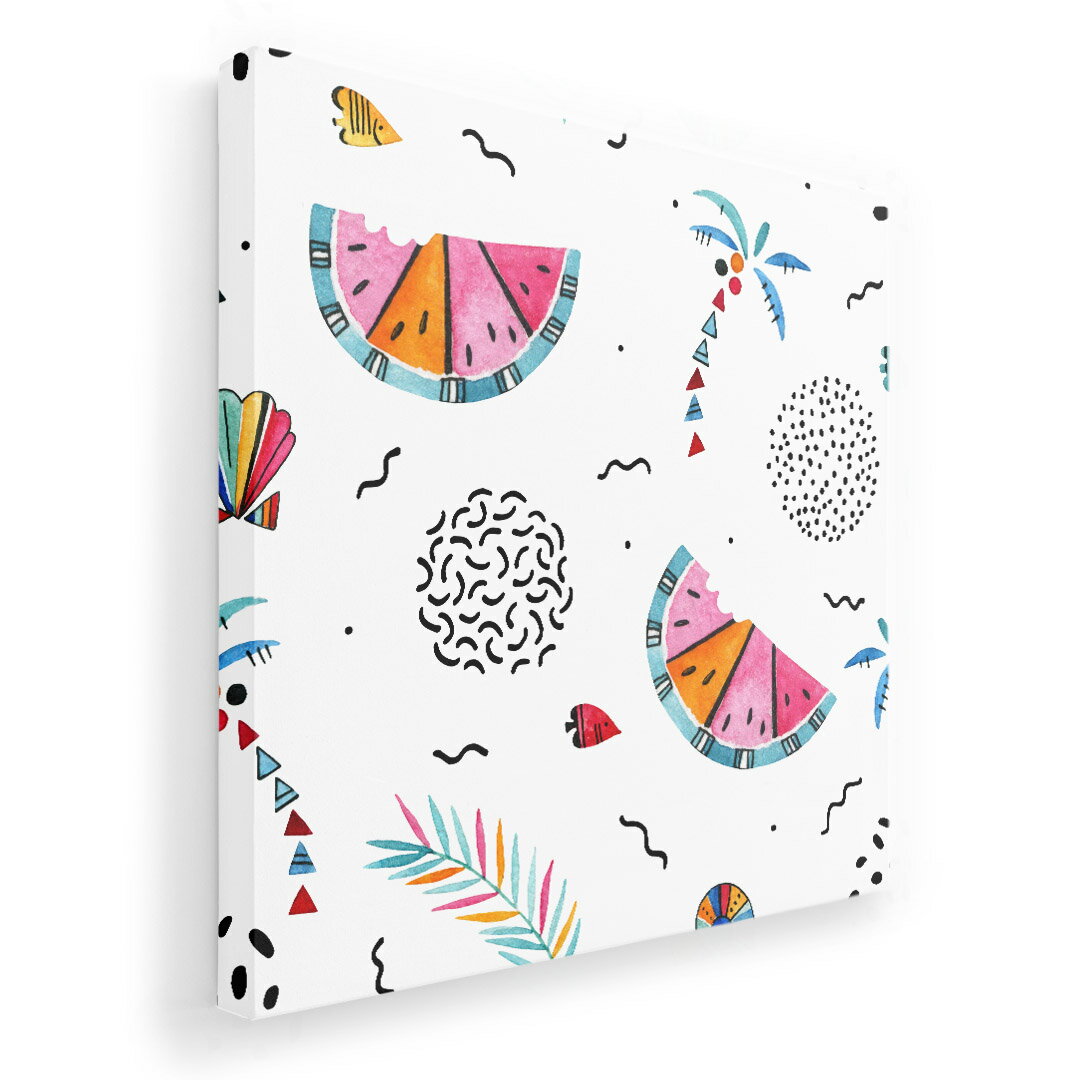 アートパネル 絵 絵画 飾り 選べるサイズ 455×455mm 正方 スクエア モダン 玄関 写真 フォト インテリア おしゃれ 014344 ヤシの木　スイカ　トロピカル