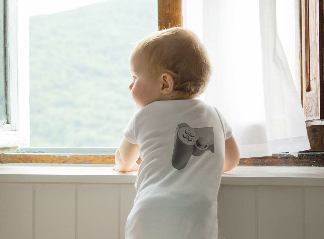 選べる6カラー バックプリント ロンパース カバーオール 赤ちゃん 半袖 デザイン 70cm 80cm rompers ベビー 新生児 キッズ 70サイズ 80サイズ ギフト マタニティ 妊婦 出産祝い プレママ ティーシャツ T shirt 000237 ゲーム　コントローラー