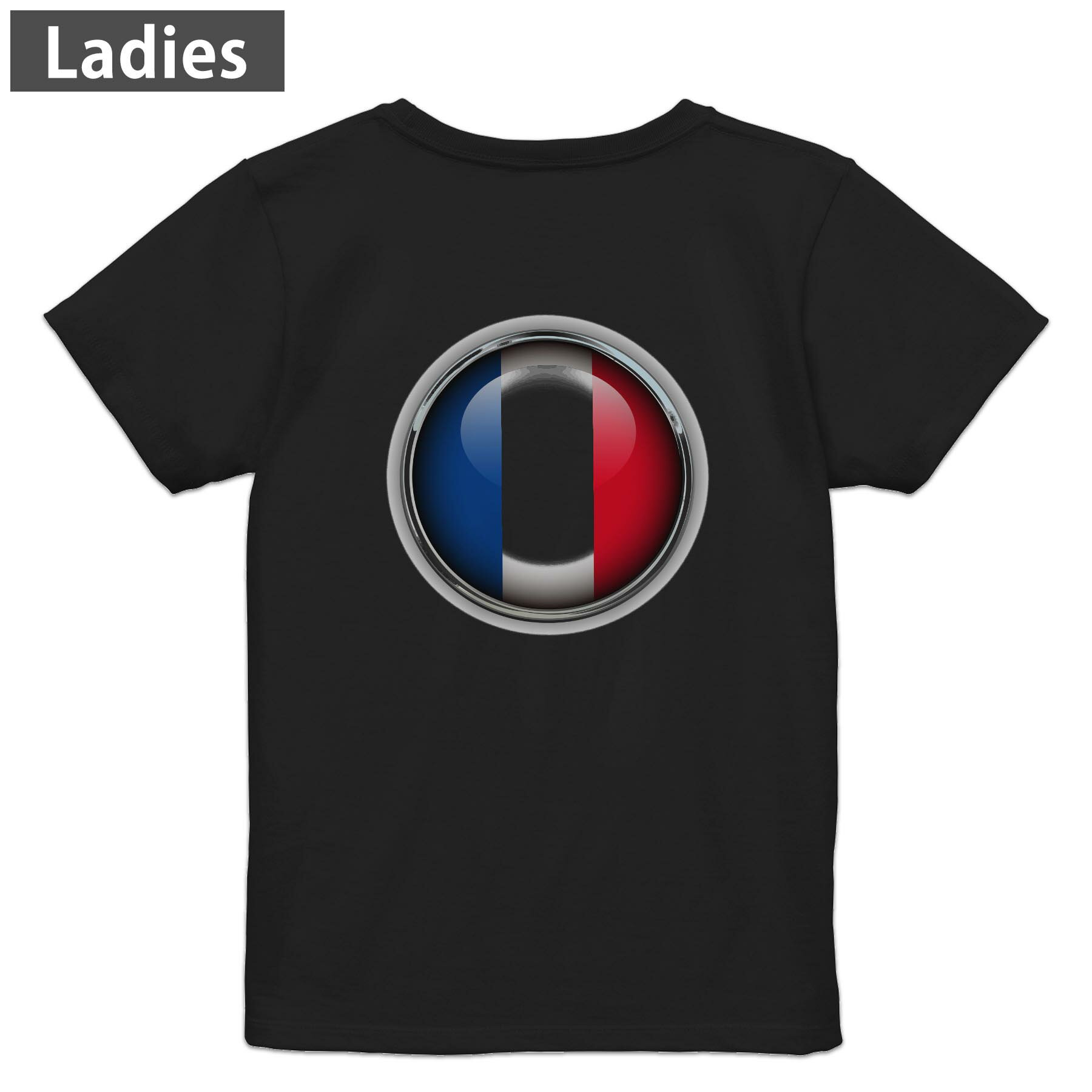 Print - Tシャツ レディース バックプリント 半袖 ブラック 黒 デザイン M L tシャツ ティーシャツ T shirt 000266 フランス　国旗　マーク