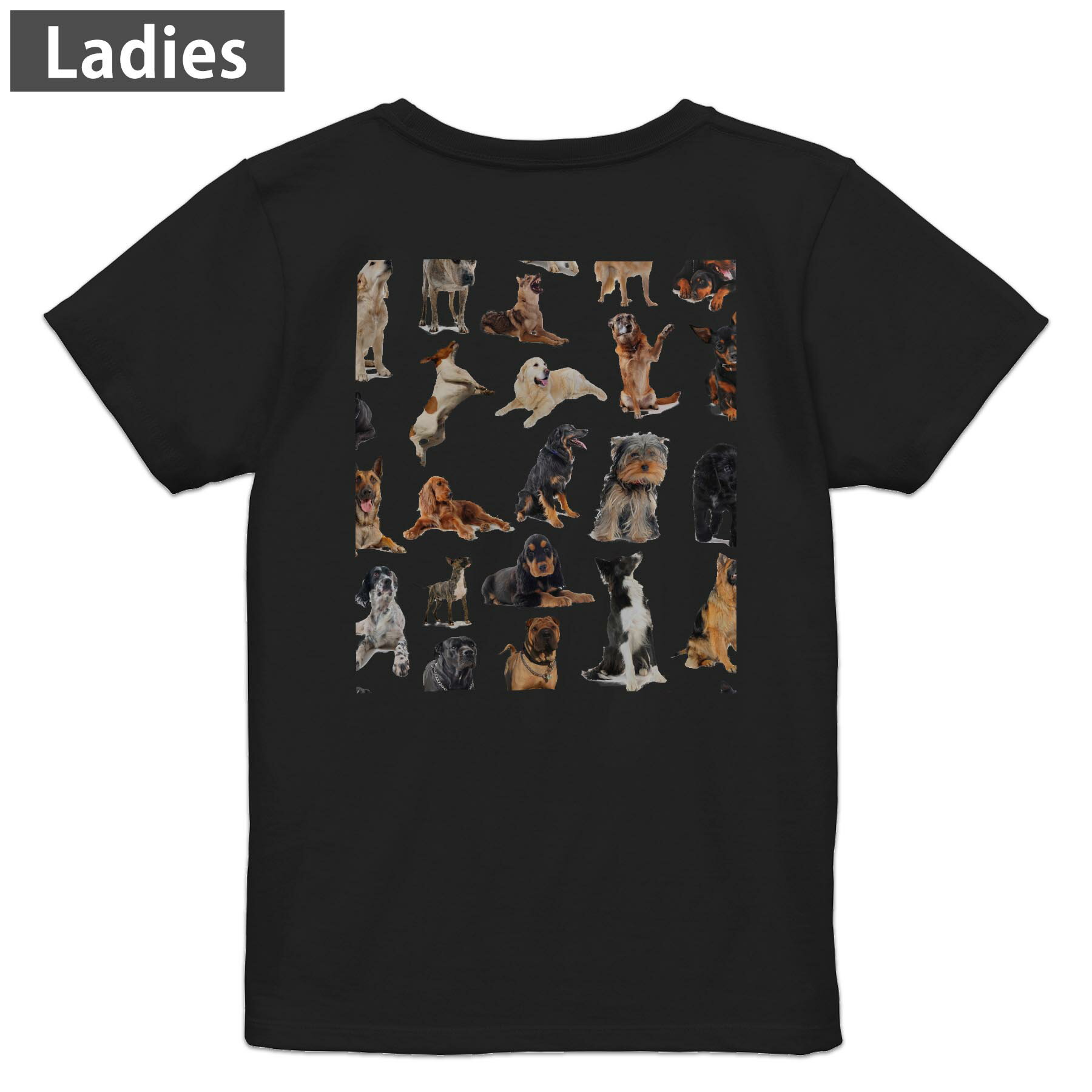 Print - Tシャツ レディース バックプリント 半袖 ブラック 黒 デザイン M L tシャツ ティーシャツ T shirt 000911 犬　動物