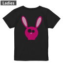 Tシャツ レディース バックプリント 半袖 ブラック 黒 デザイン M L tシャツ ティーシャツ T shirt 001064 うさぎ 動物