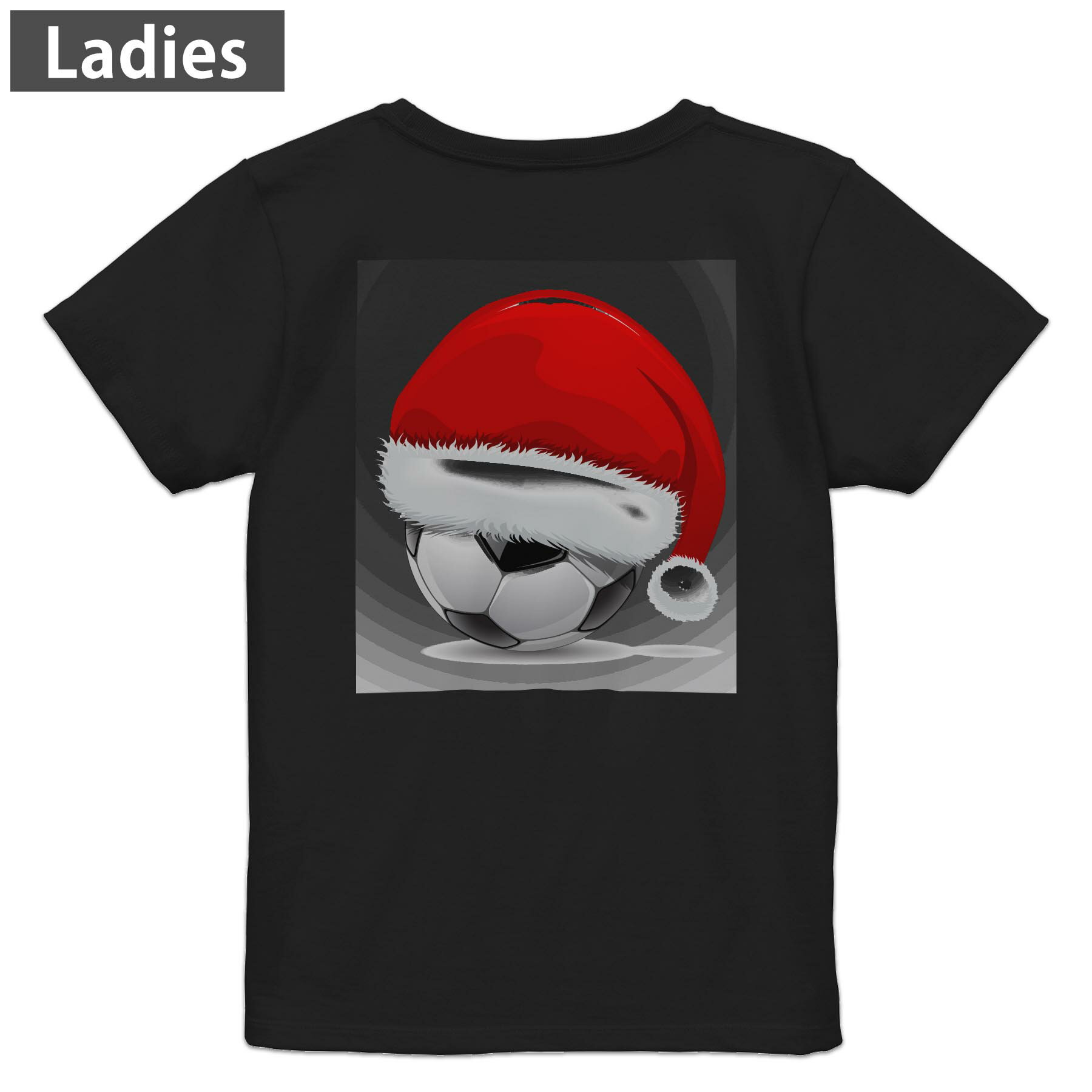 Tシャツ レディース バックプリント 半袖 ブラック 黒 デザイン M L tシャツ ティーシャツ T shirt 001213 サッカー クリスマス