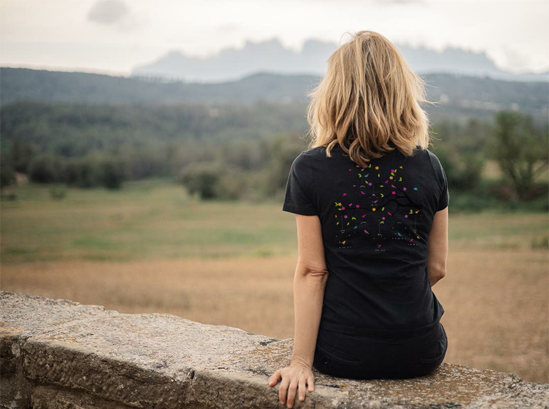 Tシャツ レディース バックプリント 半袖 ブラック 黒 デザイン M L tシャツ ティーシャツ T shirt 010011 鳥　　カラフル