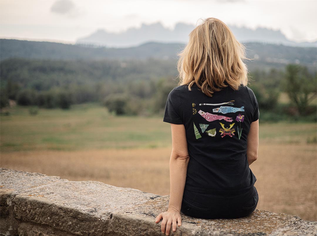 Tシャツ レディース バックプリント 半袖 ブラック 黒 デザイン M L tシャツ ティーシャツ T shirt 016460 鯉のぼり　こどもの日　柏餅