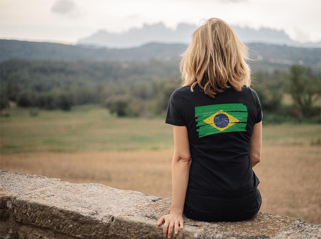 Tシャツ レディース バックプリント 半袖 ブラック 黒 デザイン M L tシャツ ティーシャツ T shirt 018405 brazil ブラジル