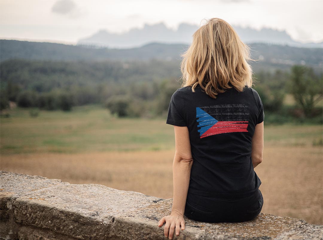 Tシャツ レディース バックプリント 半袖 ブラック 黒 デザイン M L tシャツ ティーシャツ T shirt 018428 czech-republic チェコ共和国