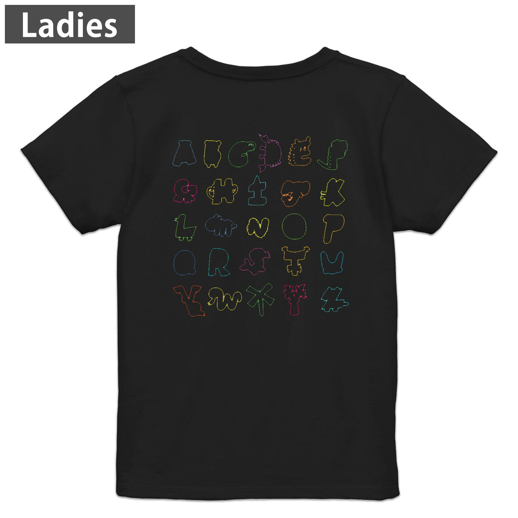 Print - Tシャツ レディース バックプリント 半袖 ブラック 黒 デザイン M L tシャツ ティーシャツ T shirt 002507 英語　文字　カラフル