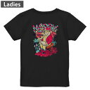 Tシャツ レディース バックプリント 半袖 ブラック 黒 デザイン M L tシャツ ティーシャツ T shirt 002703 クリスマス サンタ