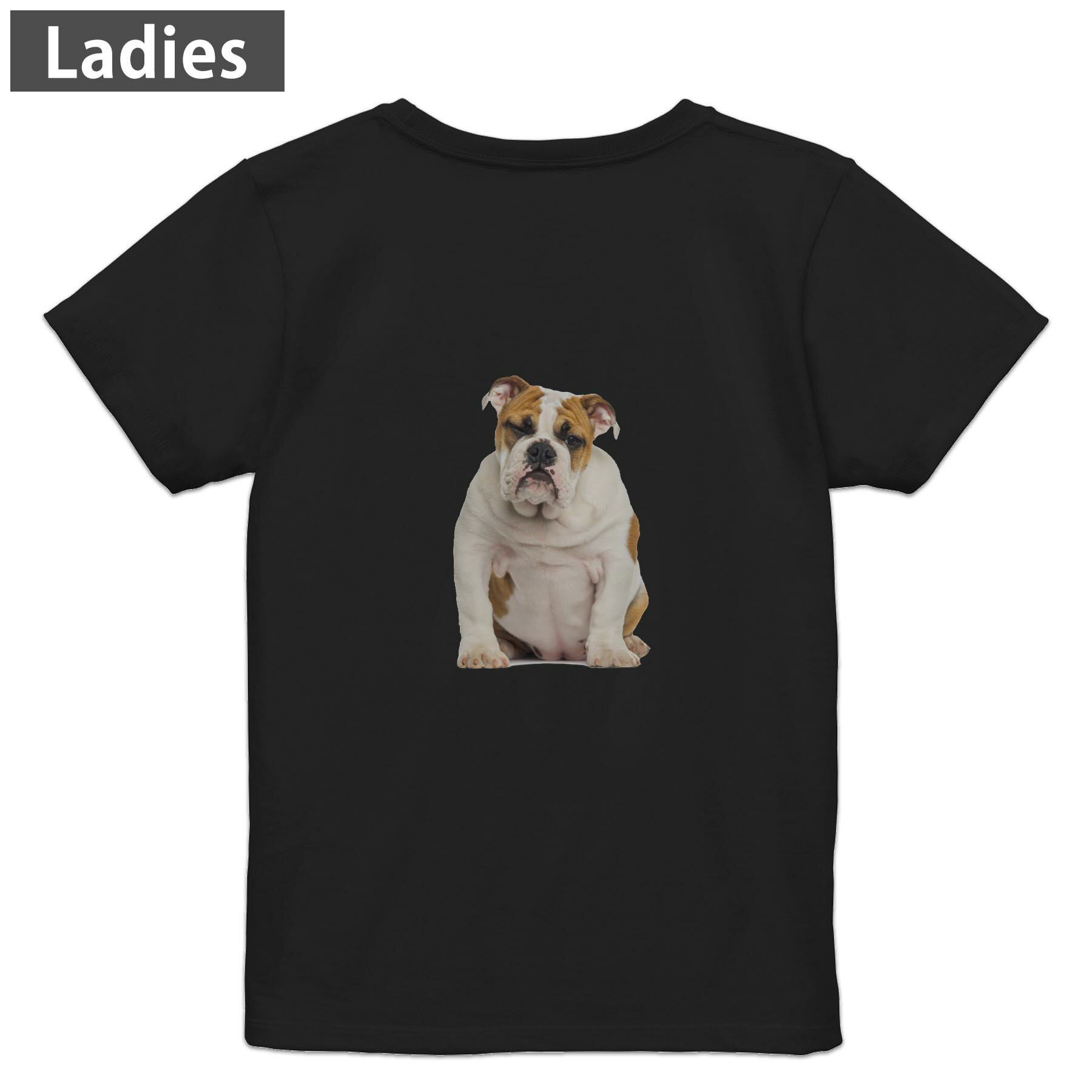 原創 - Tシャツ レディース バックプリント 半袖 ブラック 黒 デザイン M L tシャツ ティーシャツ T shirt 002883 犬　動物　写真