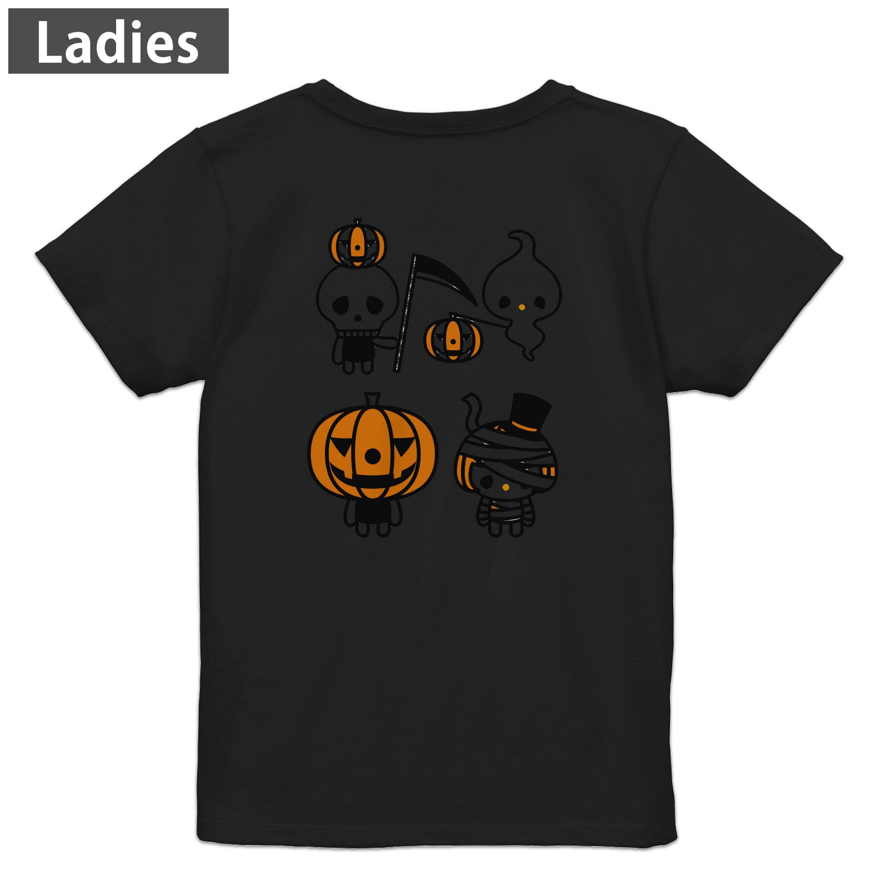 Character - Tシャツ レディース バックプリント 半袖 ブラック 黒 デザイン M L tシャツ ティーシャツ T shirt 003307 ハロウィン　キャラクター
