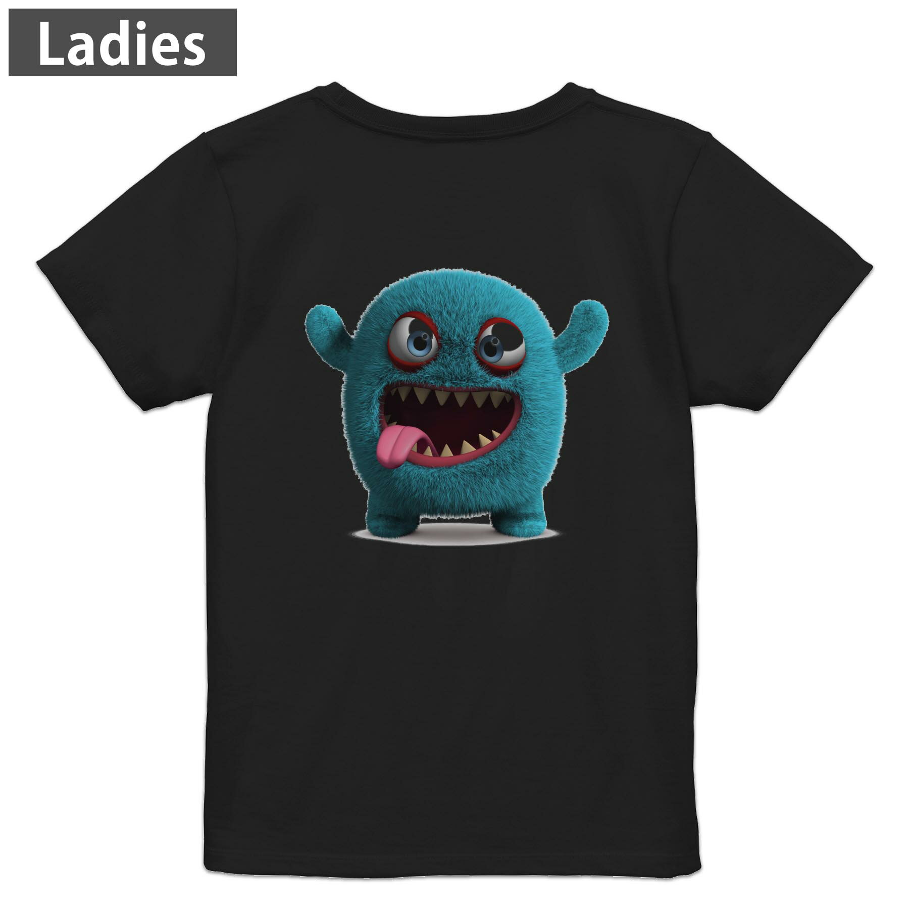 Tシャツ レディース バックプリント 半袖 ブラック 黒 デザイン M L tシャツ ティーシャツ T shirt 003431 モンスター キャラクター