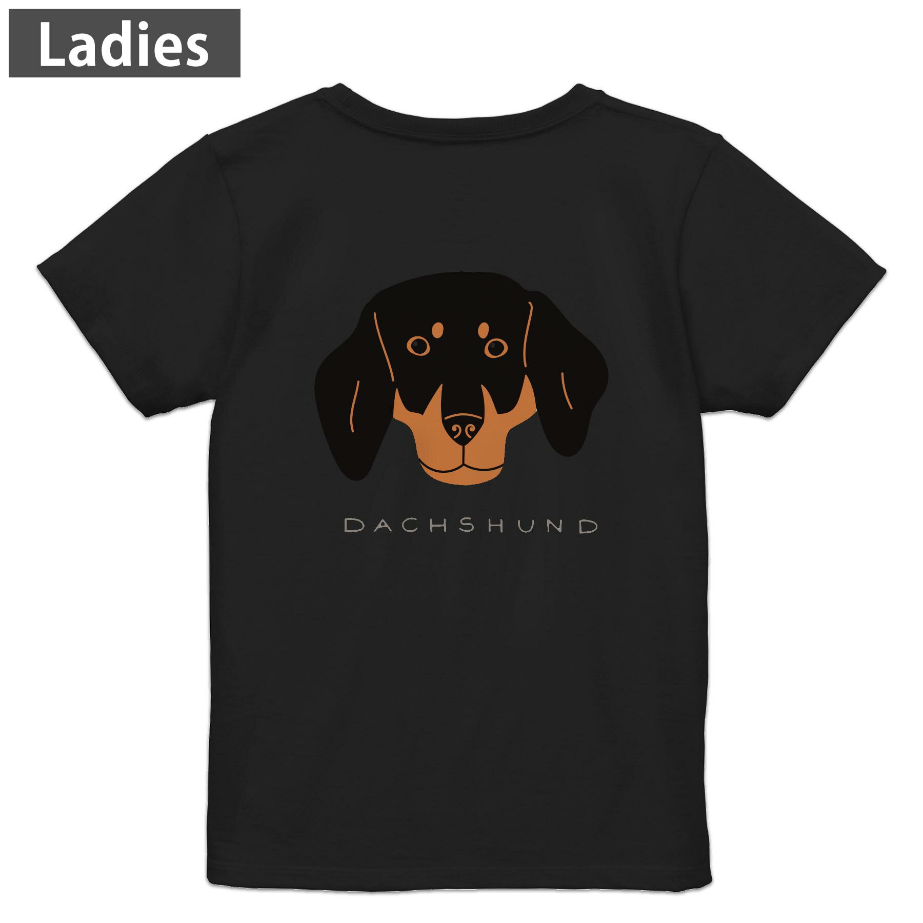 Tシャツ レディース バックプリント 半袖 ブラック 黒 デザイン M L tシャツ ティーシャツ T shirt 022614 犬 ダックスフント(4.0)