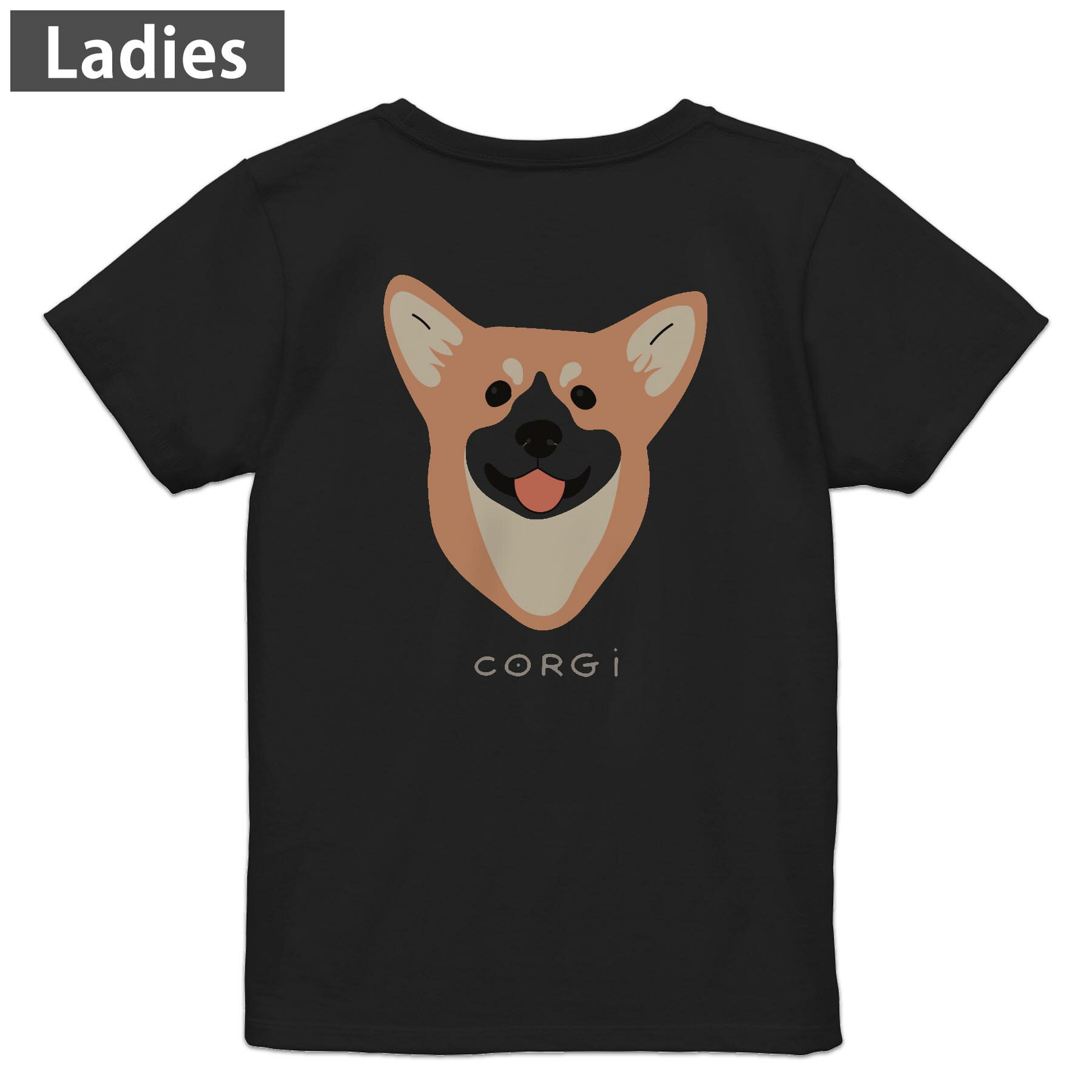 Tシャツ レディース バックプリント 半袖 ブラック 黒 デザイン M L tシャツ ティーシャツ T shirt 022621 犬 コーギー