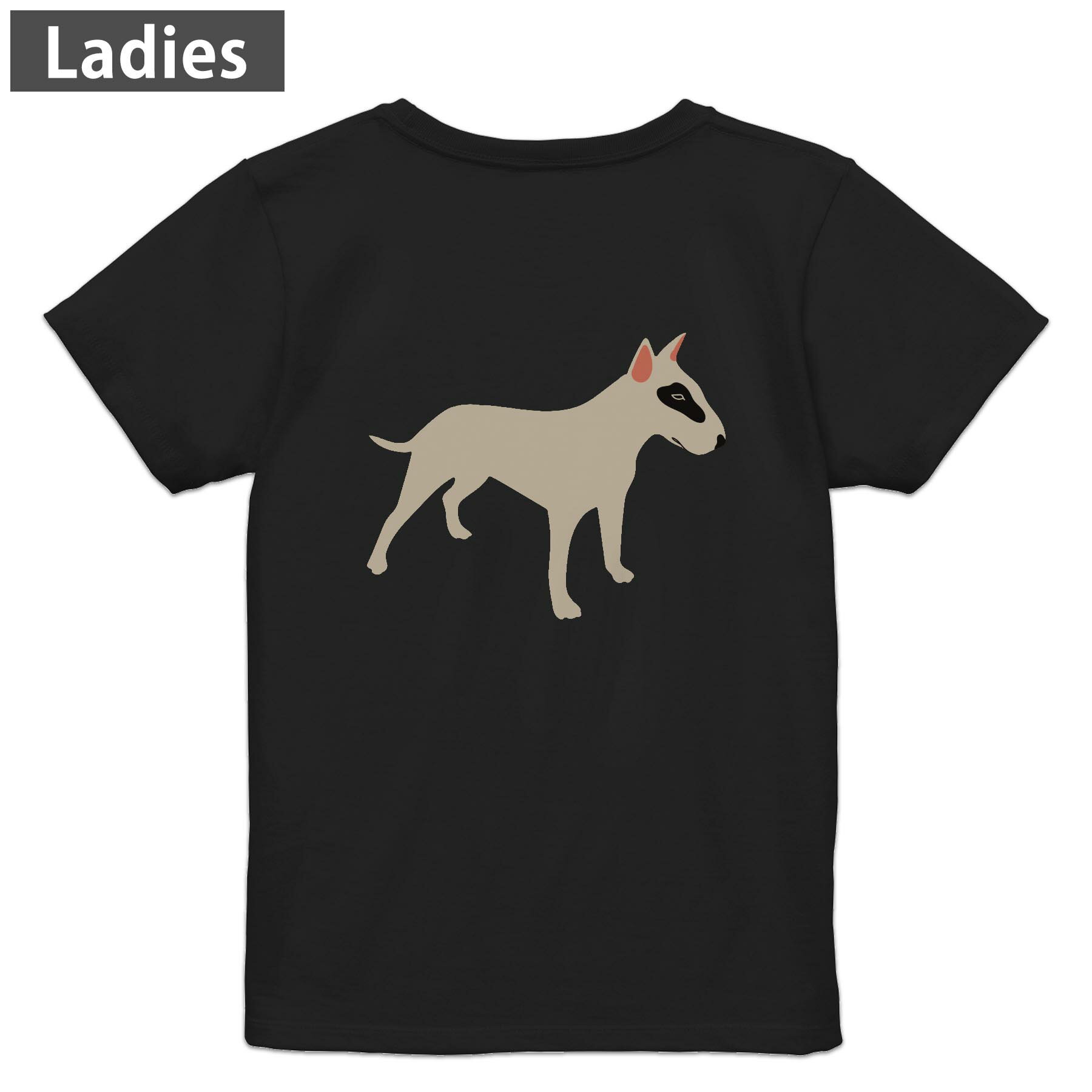 Print - Tシャツ レディース バックプリント 半袖 ブラック 黒 デザイン M L tシャツ ティーシャツ T shirt 022626 犬 dog かわいい