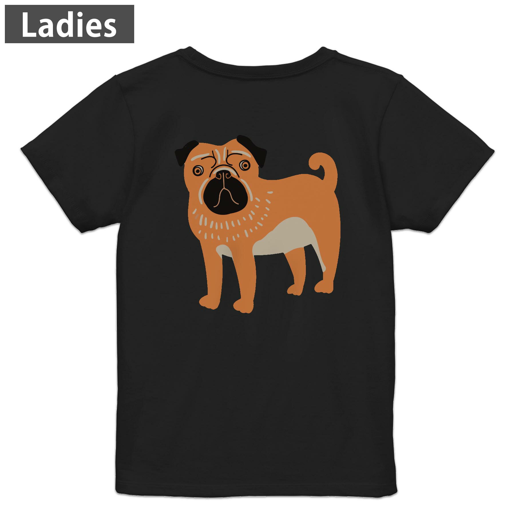 Print - Tシャツ レディース バックプリント 半袖 ブラック 黒 デザイン M L tシャツ ティーシャツ T shirt 022627 犬 dog かわいい