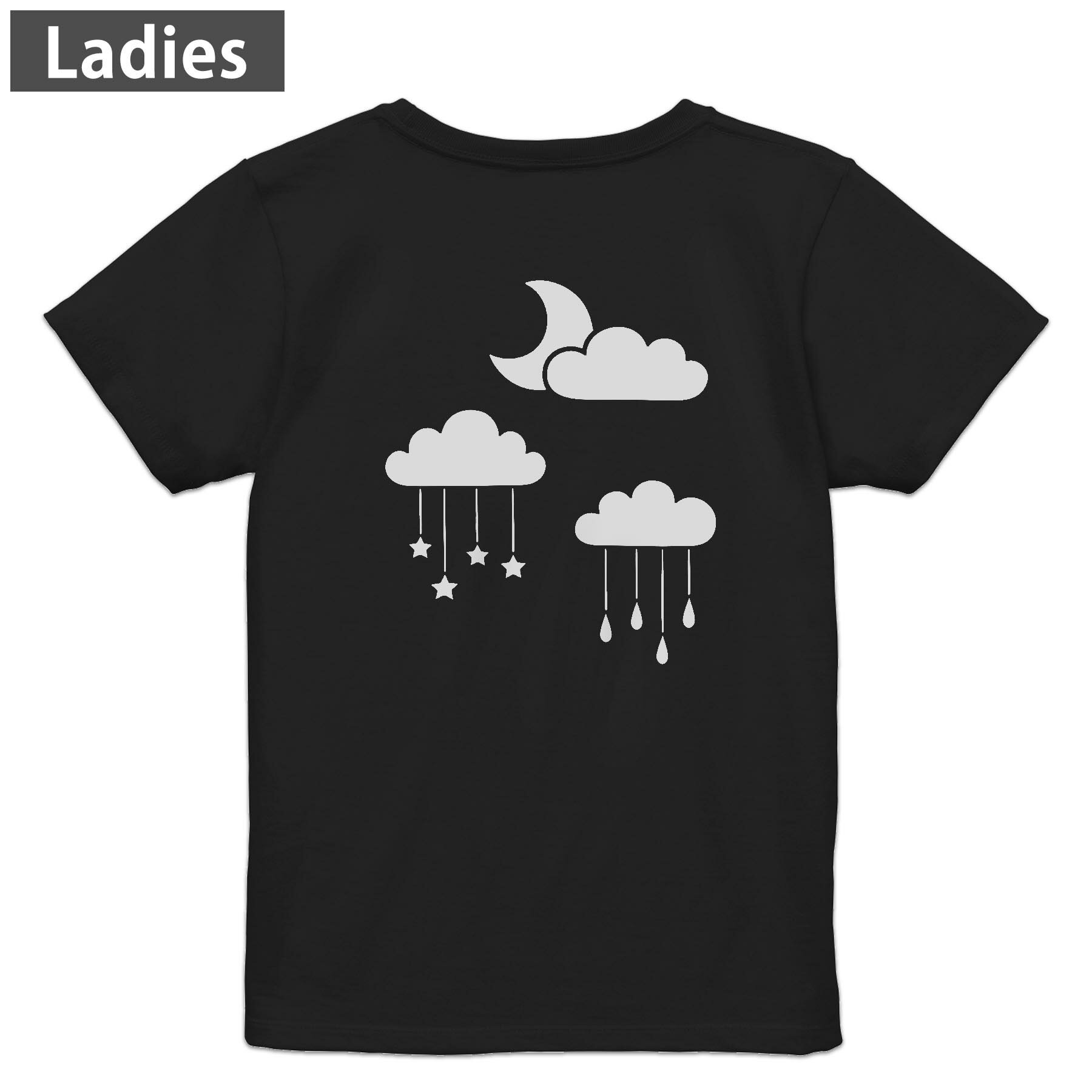 Tシャツ レディース バックプリント 半袖 ブラック 黒 デザイン M L tシャツ ティーシャツ T shirt 022645 梅雨 雲