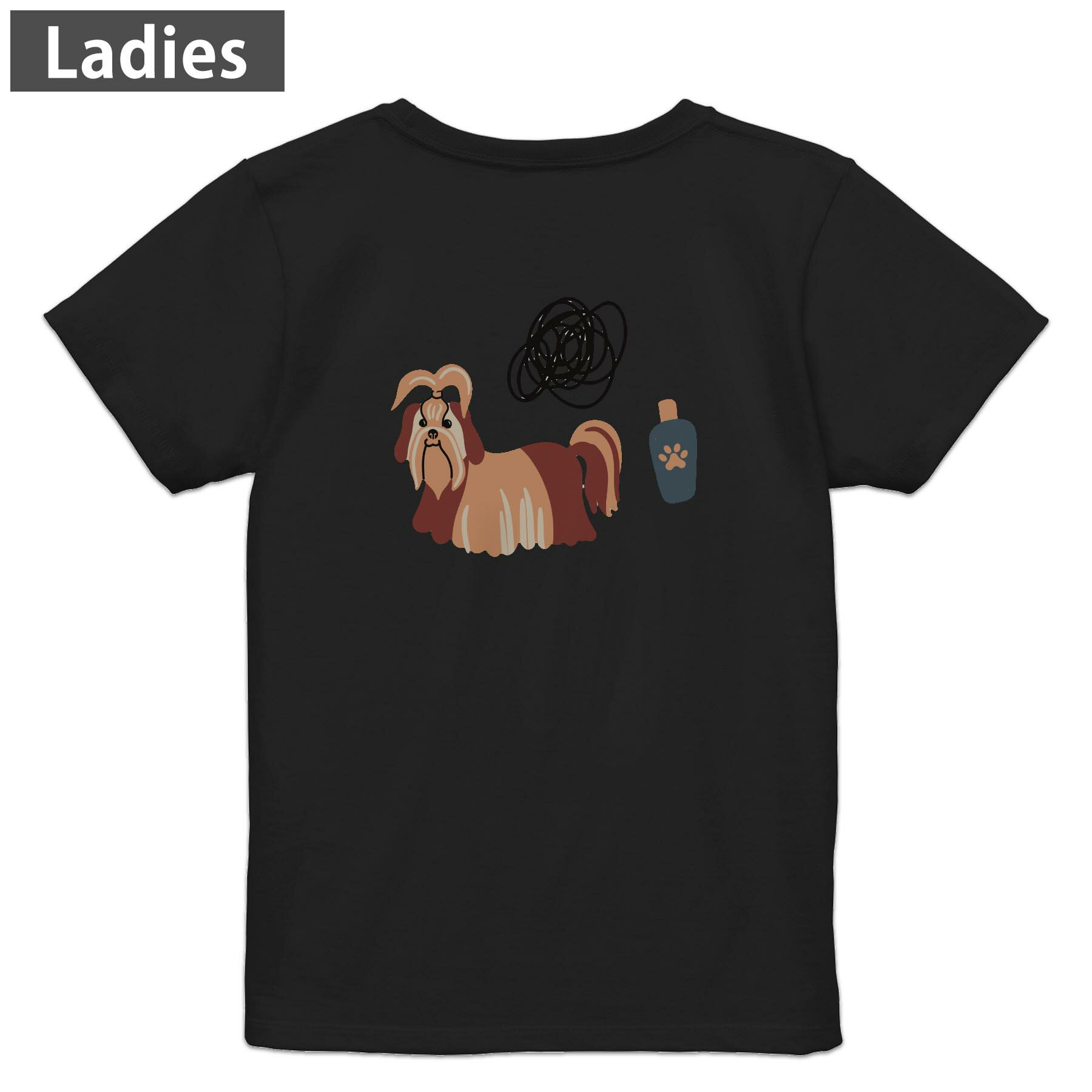 T-Shirts - Tシャツ レディース バックプリント 半袖 ブラック 黒 デザイン M L tシャツ ティーシャツ T shirt 022659 犬 かわいい