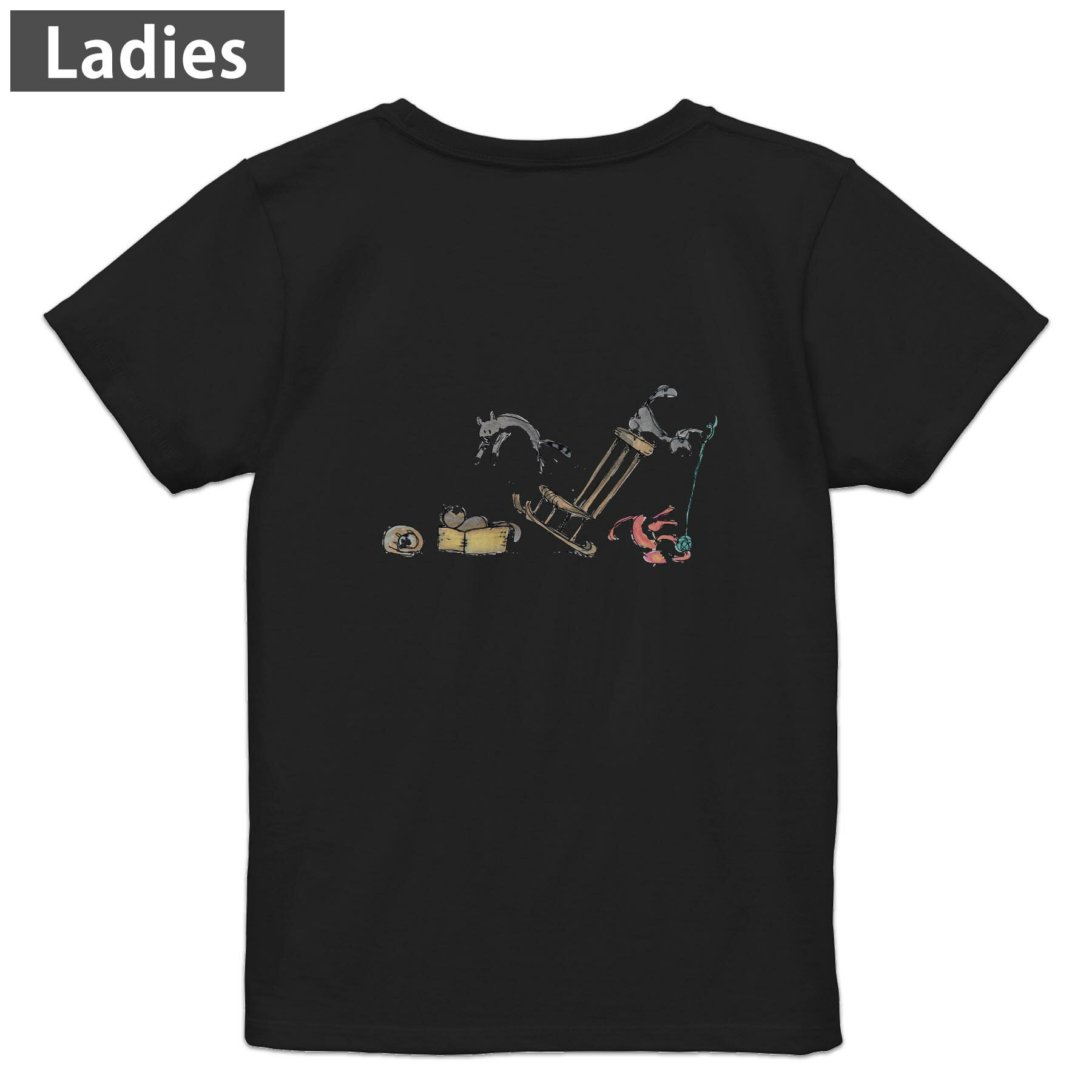 Tシャツ レディース バックプリント 半袖 ブラック 黒 デザイン M L tシャツ ティーシャツ T shirt 022730 猫 かわいい