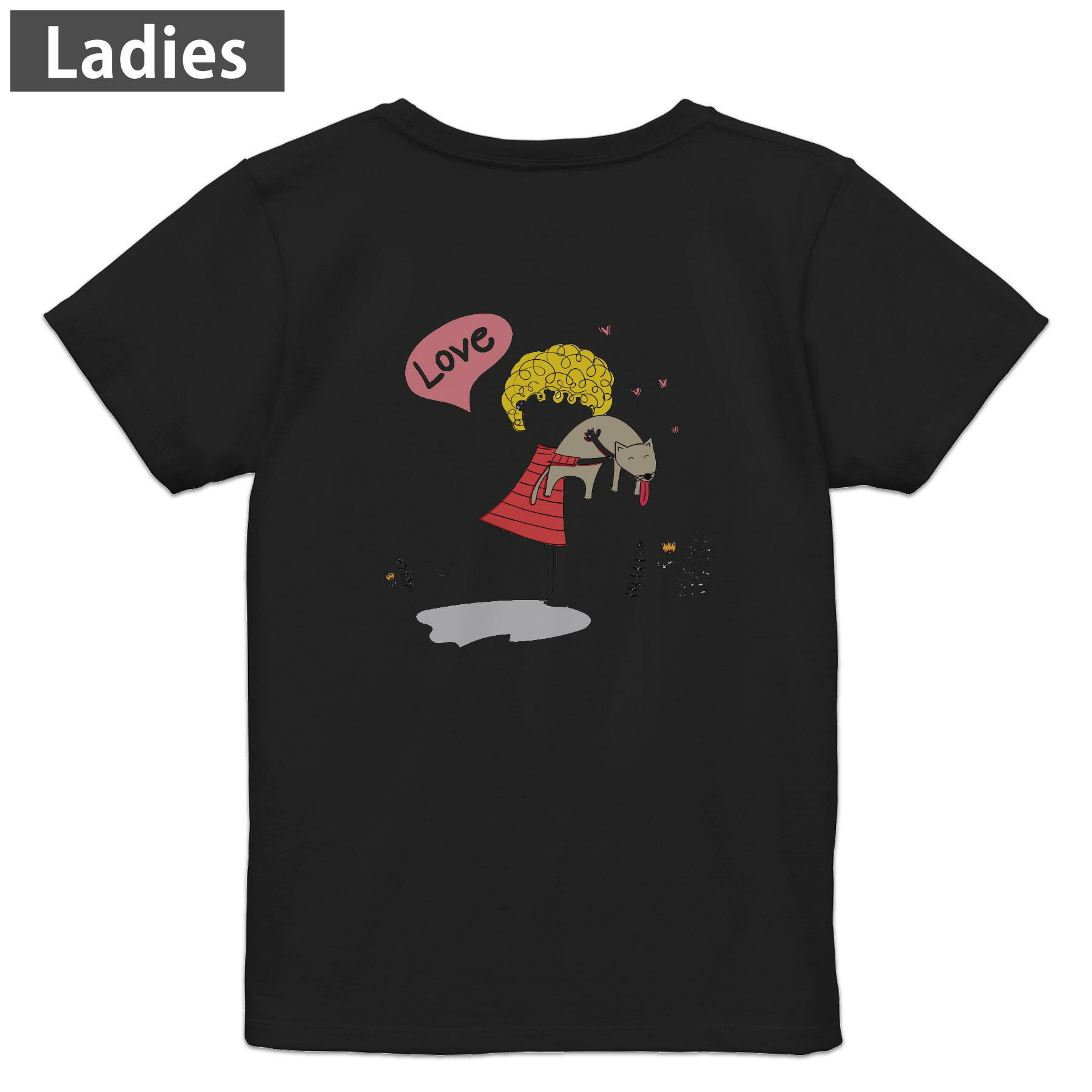 Tシャツ レディース バックプリント 半袖 ブラック 黒 デザイン M L tシャツ ティーシャツ T shirt 022736 猫 かわいい