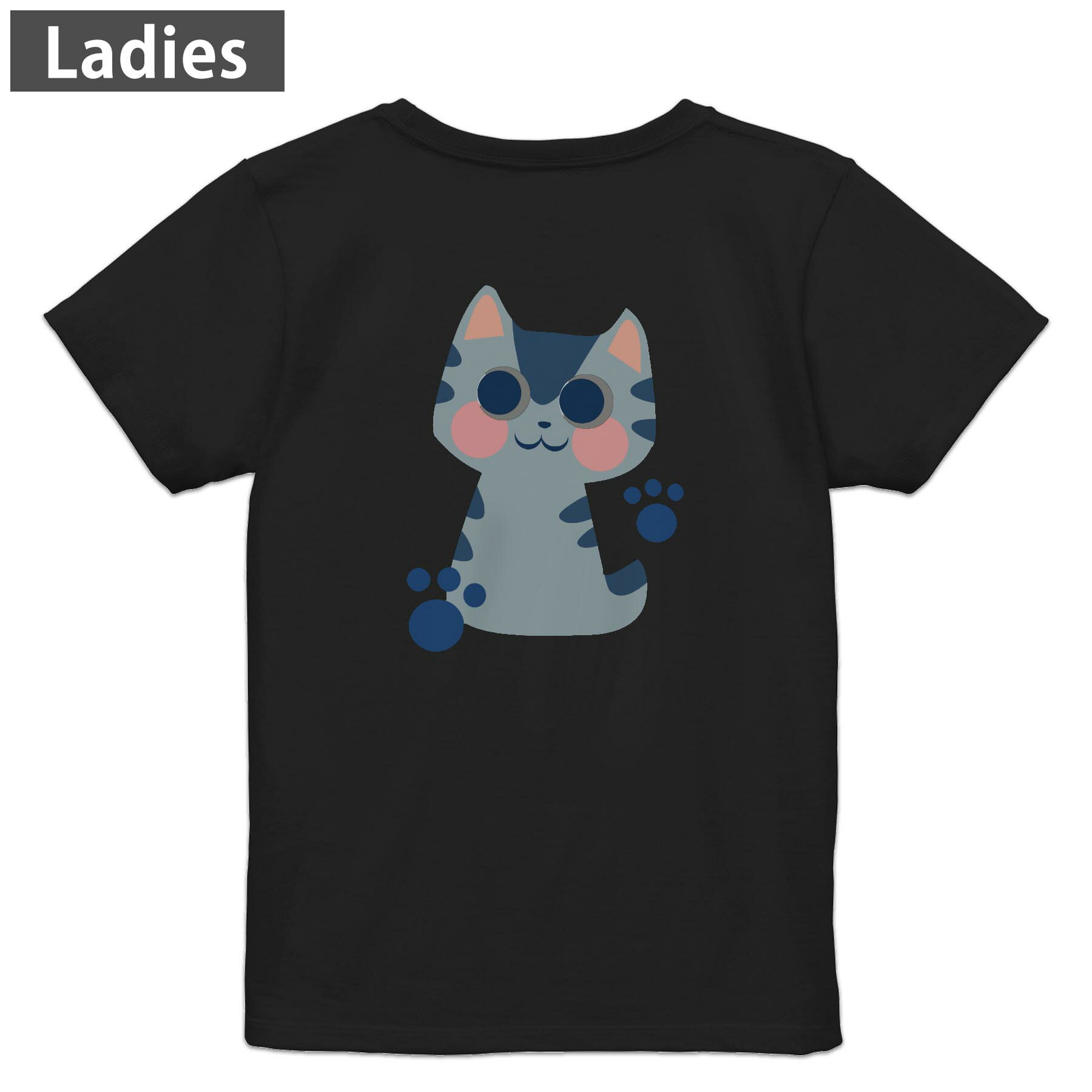 Tシャツ レディース バックプリント 半袖 ブラック 黒 デザイン M L tシャツ ティーシャツ T shirt 022810 猫 かわいい