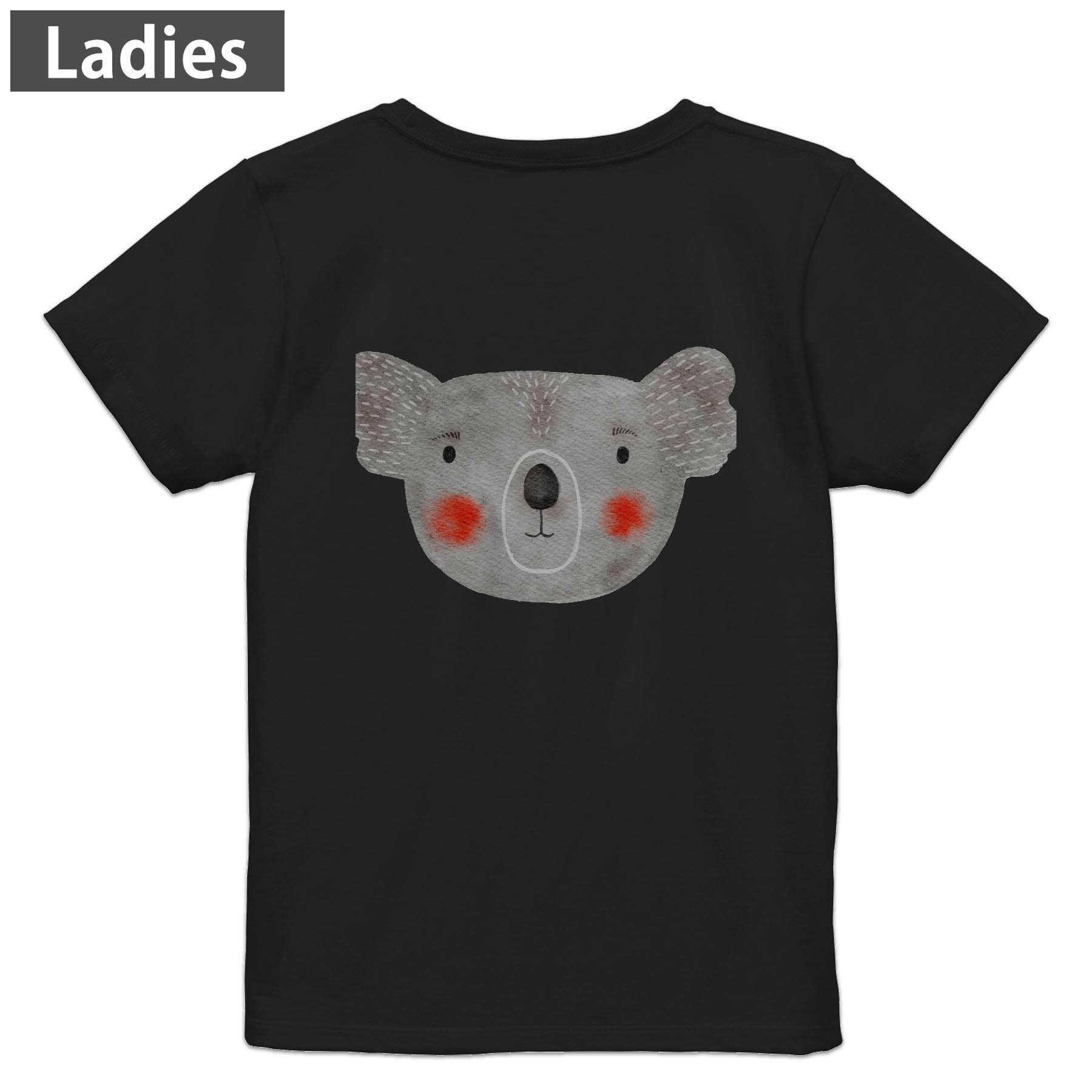 Print - Tシャツ レディース バックプリント 半袖 ブラック 黒 デザイン M L tシャツ ティーシャツ T shirt 026107 動物　コアラ