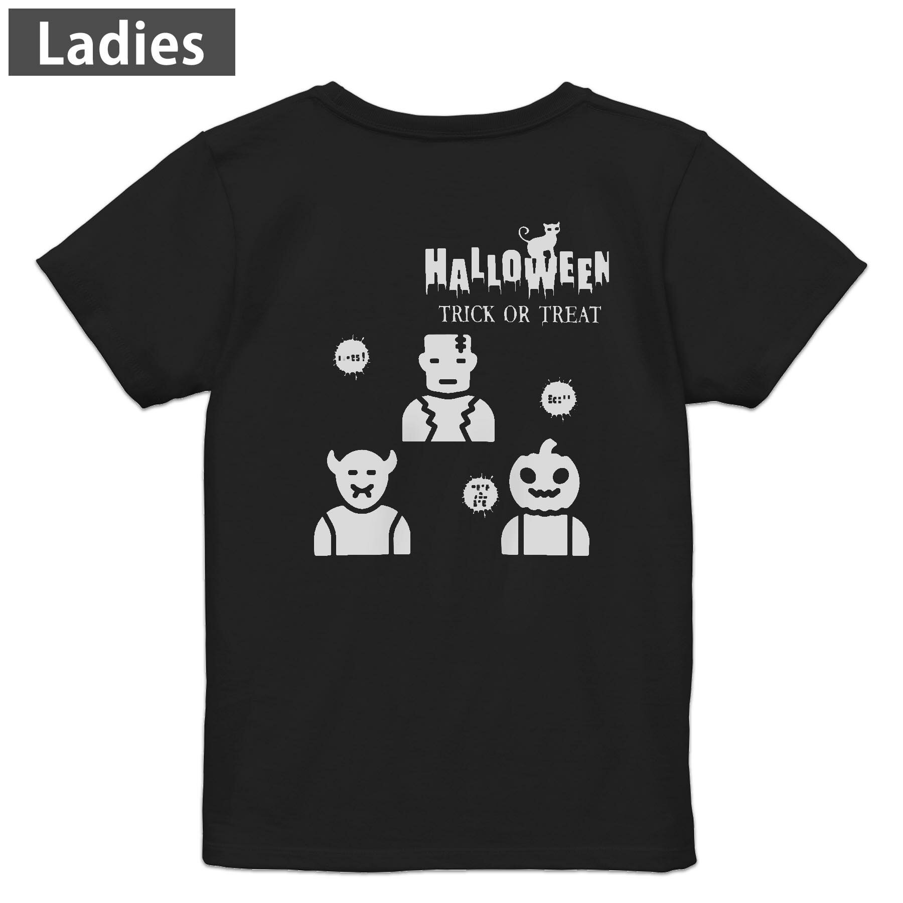 Other - Tシャツ レディース バックプリント 半袖 ブラック 黒 デザイン M L tシャツ ティーシャツ T shirt 026113 ユニーク おばけ　Halloween