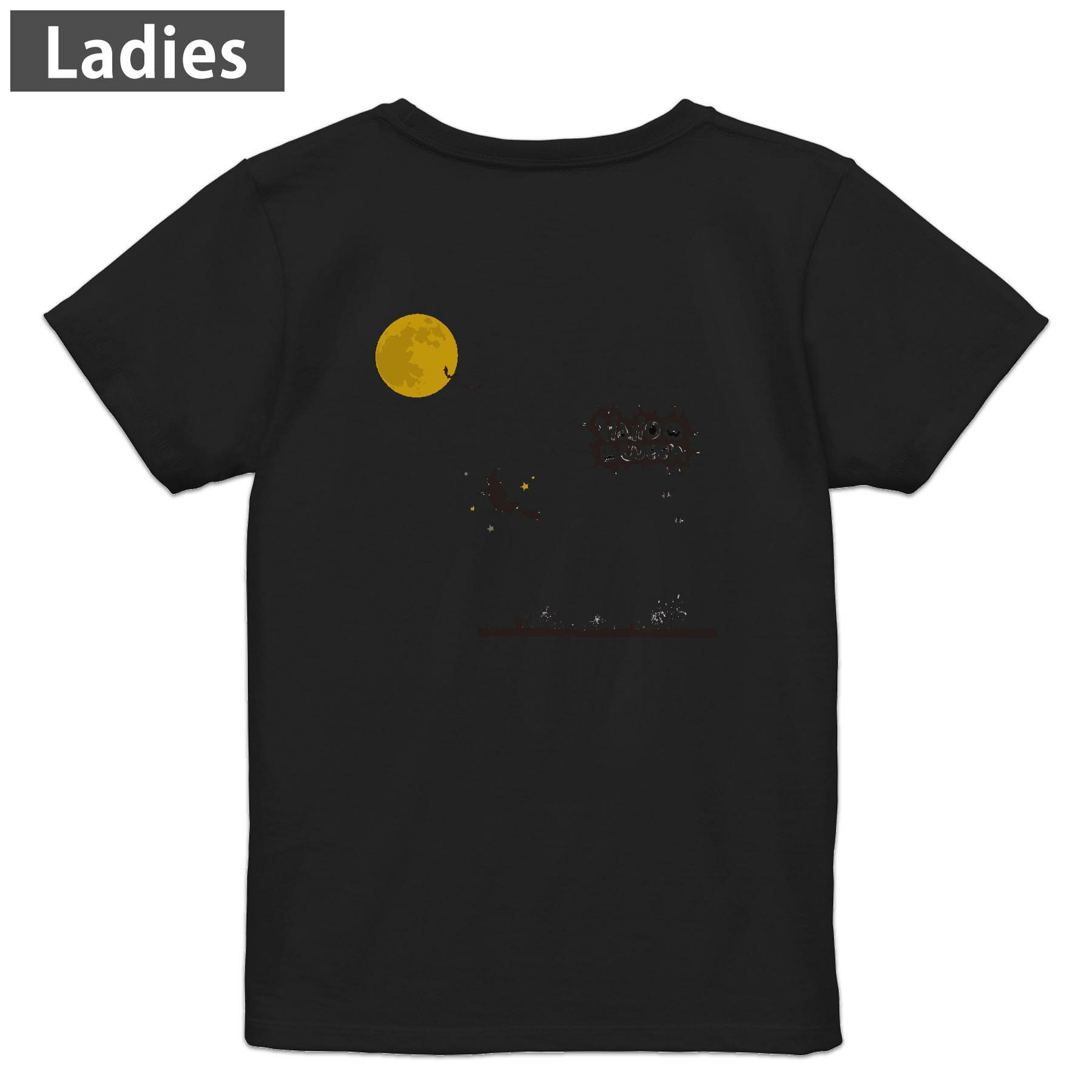 T-Shirts - Tシャツ レディース バックプリント 半袖 ブラック 黒 デザイン M L tシャツ ティーシャツ T shirt 026135 魔女　月　Halloween