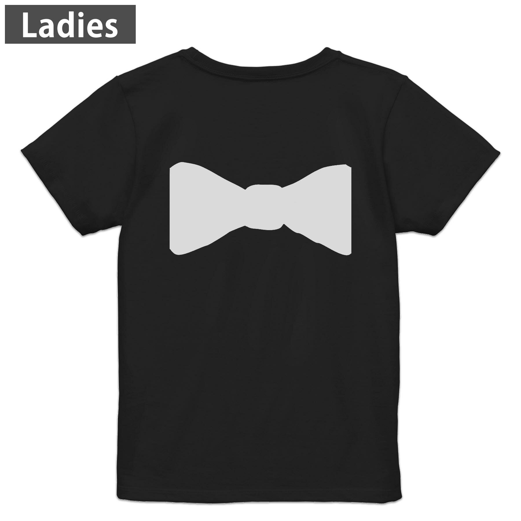 Military - Tシャツ レディース バックプリント 半袖 ブラック 黒 デザイン M L tシャツ ティーシャツ T shirt 026162 リボン　蝶ネクタイ