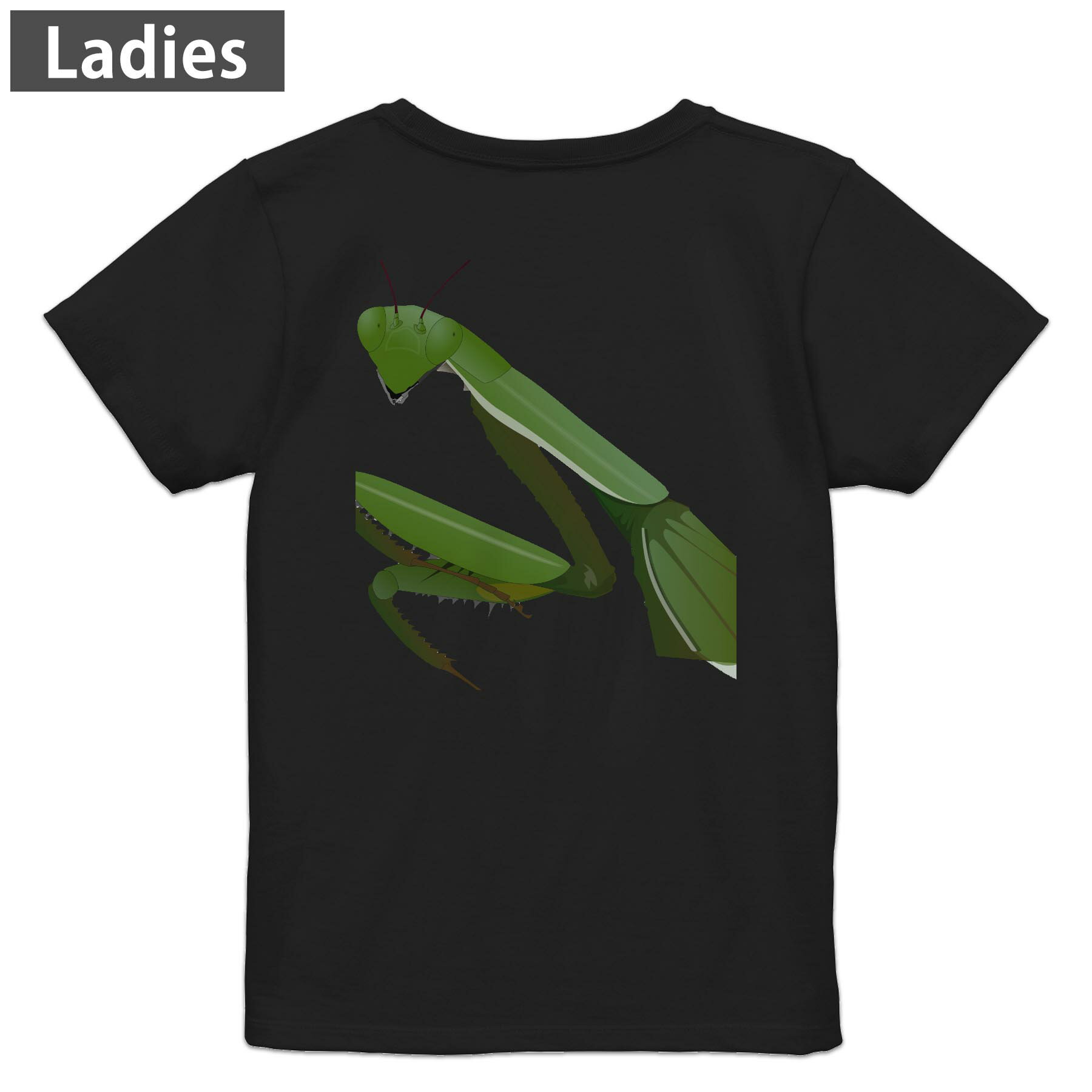 Tシャツ レディース バックプリント 半袖 ブラック 黒 デザイン M L tシャツ ティーシャツ T shirt 026234 虫　カマキリ(4.0)
