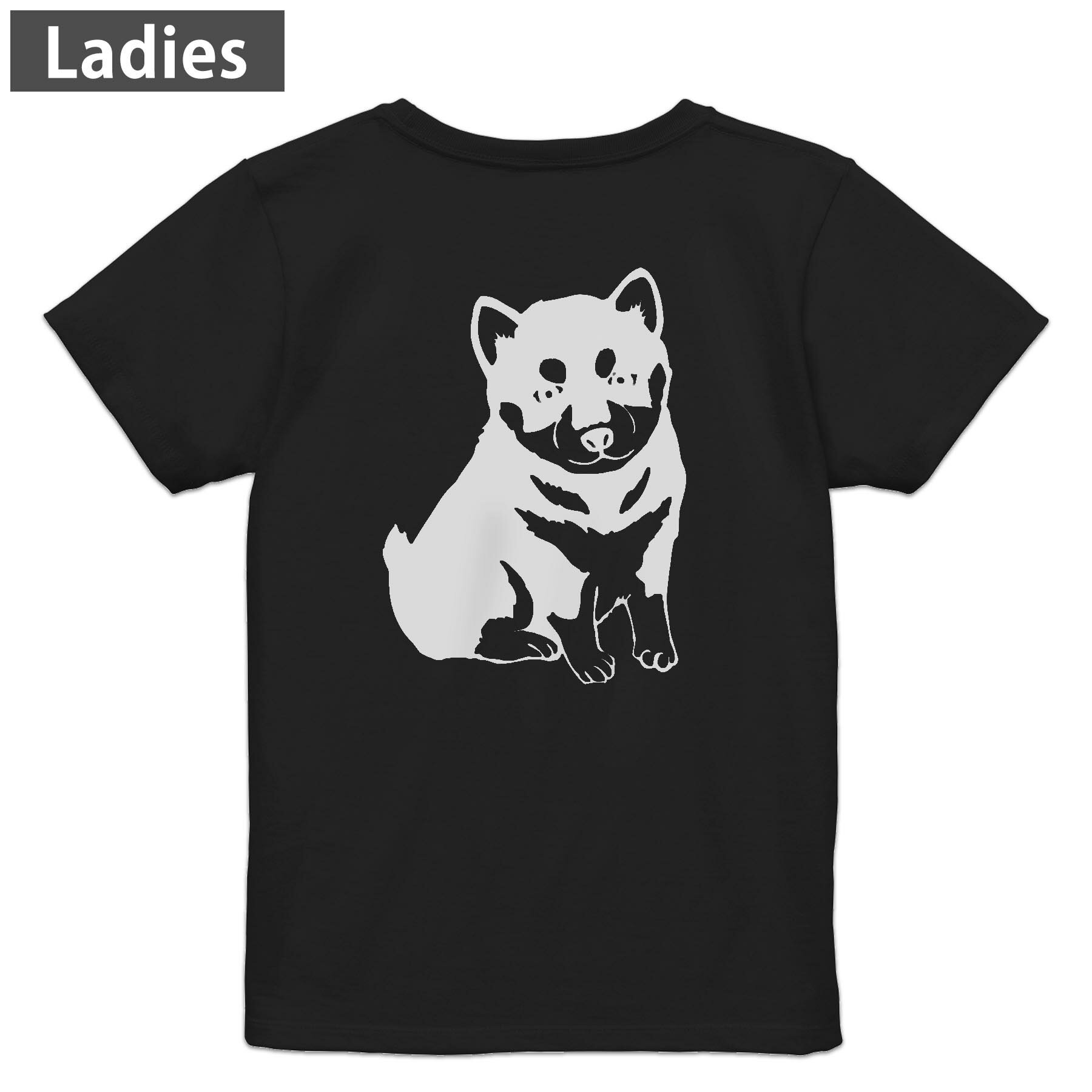 Tシャツ レディース バックプリント 半袖 ブラック 黒 デザイン M L tシャツ ティーシャツ T shirt 026241 動物　犬　柴犬(4.0)
