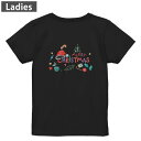 Tシャツ レディース バックプリント 半袖 ブラック 黒 デザイン M L tシャツ ティーシャツ T shirt 030160 クリスマス サンタ