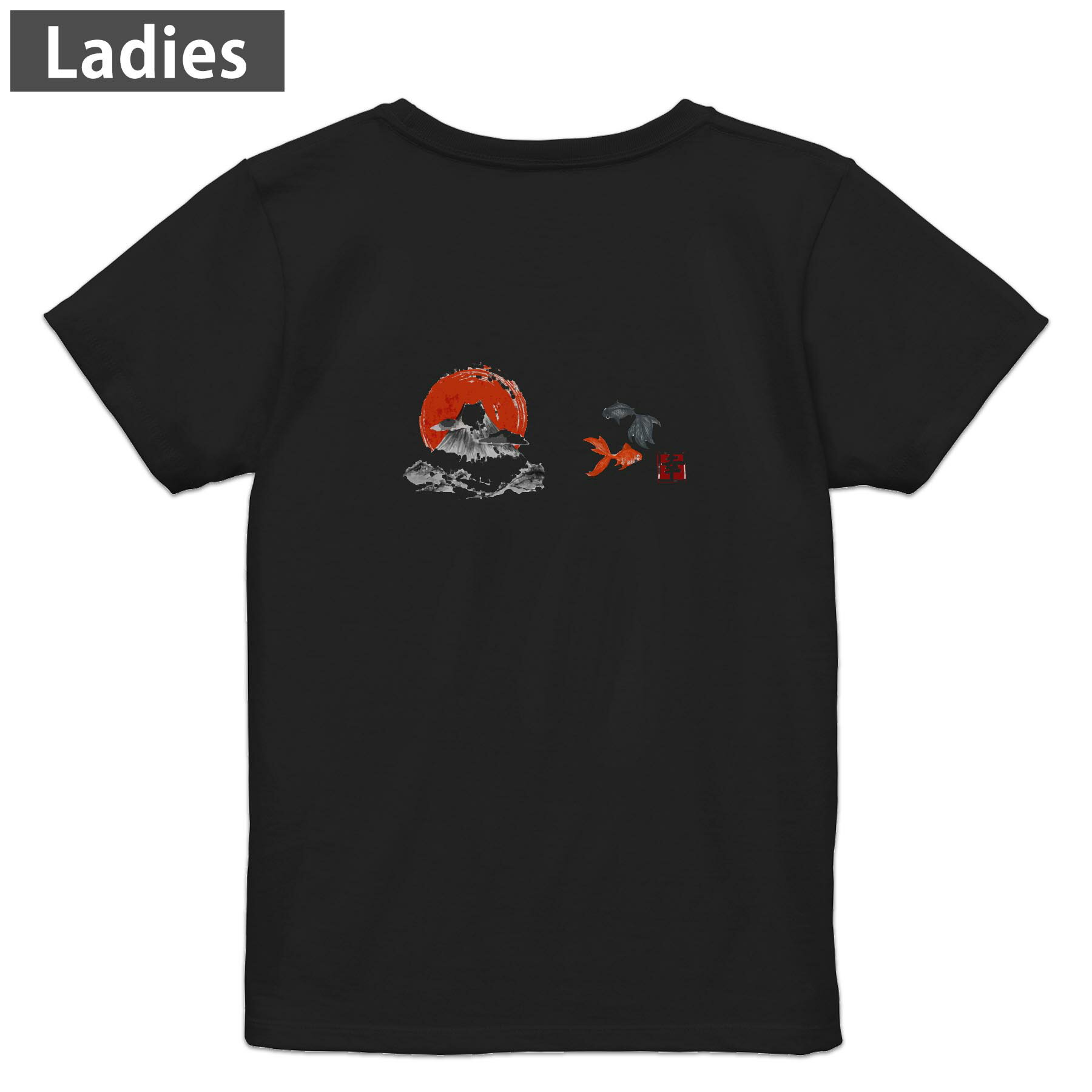T-Shirts - Tシャツ レディース バックプリント 半袖 ブラック 黒 デザイン M L tシャツ ティーシャツ T shirt 030178 和柄 富士山