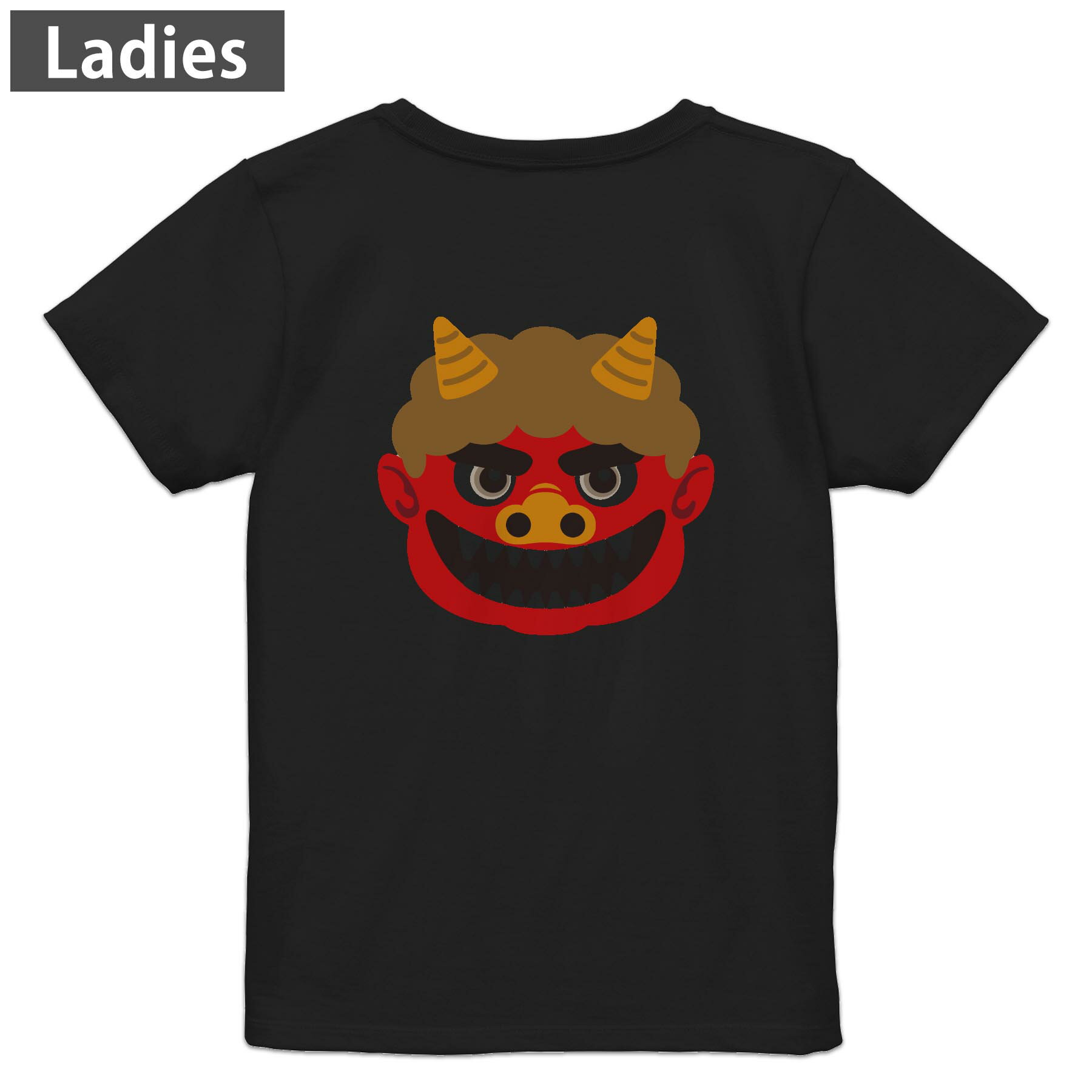 Military - Tシャツ レディース バックプリント 半袖 ブラック 黒 デザイン M L tシャツ ティーシャツ T shirt 031620 鬼 赤鬼