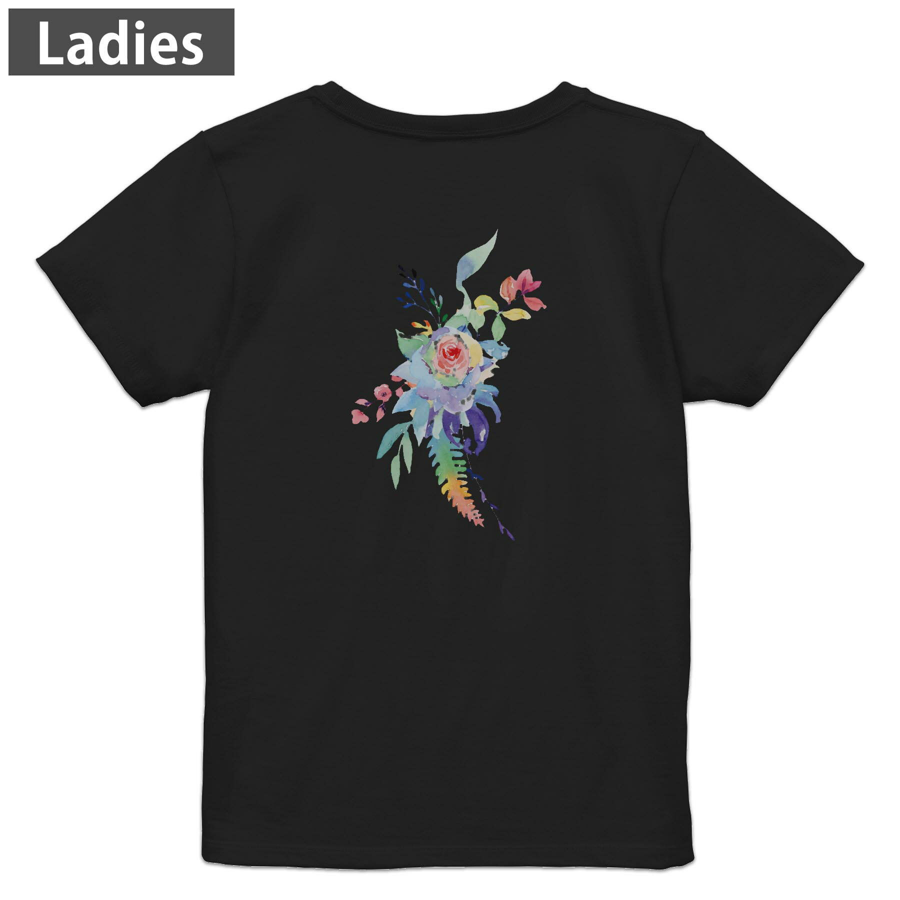 Rakuten - Tシャツ レディース バックプリント 半袖 ブラック 黒 デザイン M L tシャツ ティーシャツ T shirt 031714 花 カラフル