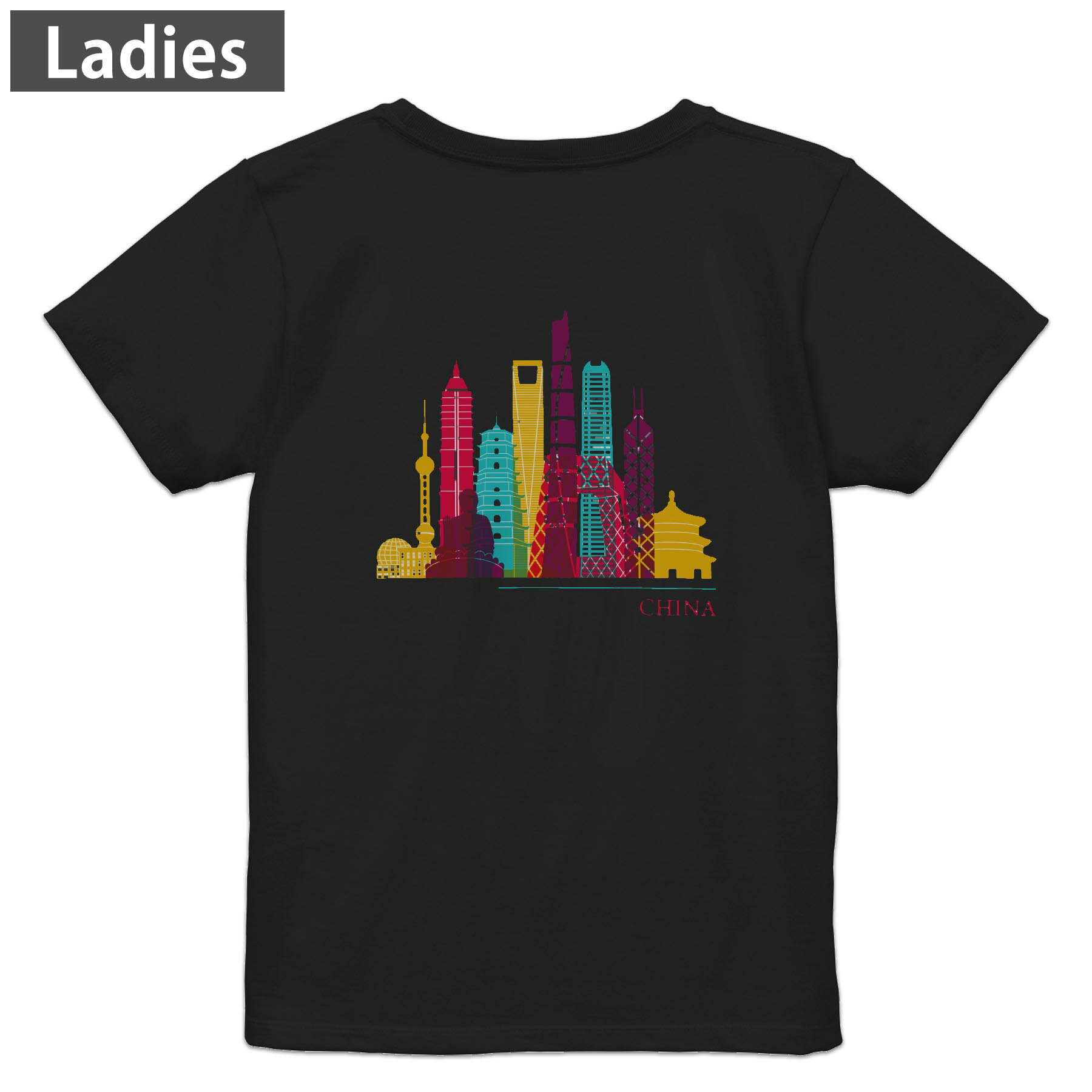 Other - Tシャツ レディース バックプリント 半袖 ブラック 黒 デザイン M L tシャツ ティーシャツ T shirt 031772 チャイナ おしゃれ 中国