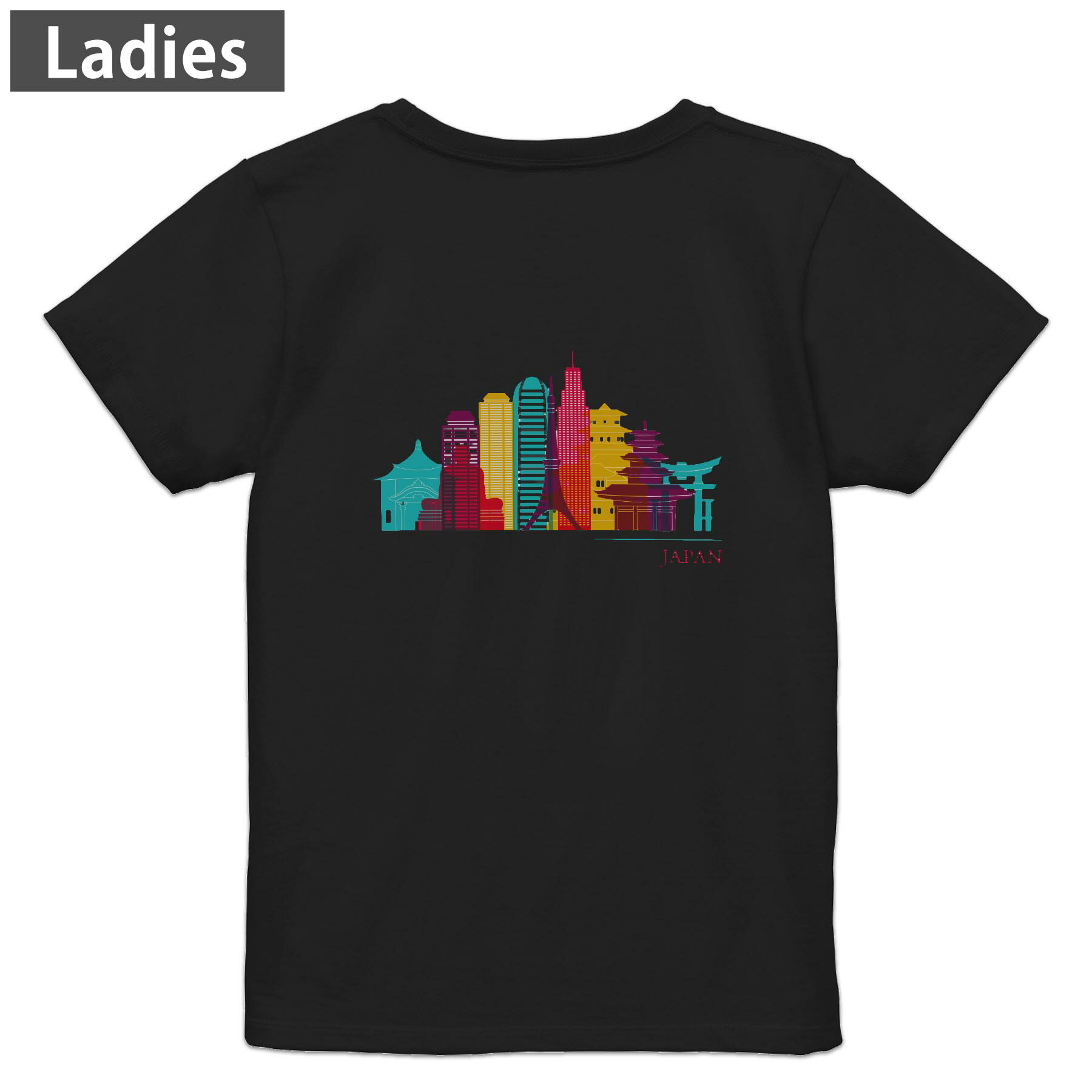 Print - Tシャツ レディース バックプリント 半袖 ブラック 黒 デザイン M L tシャツ ティーシャツ T shirt 031812 日本 おしゃれ 鳥居