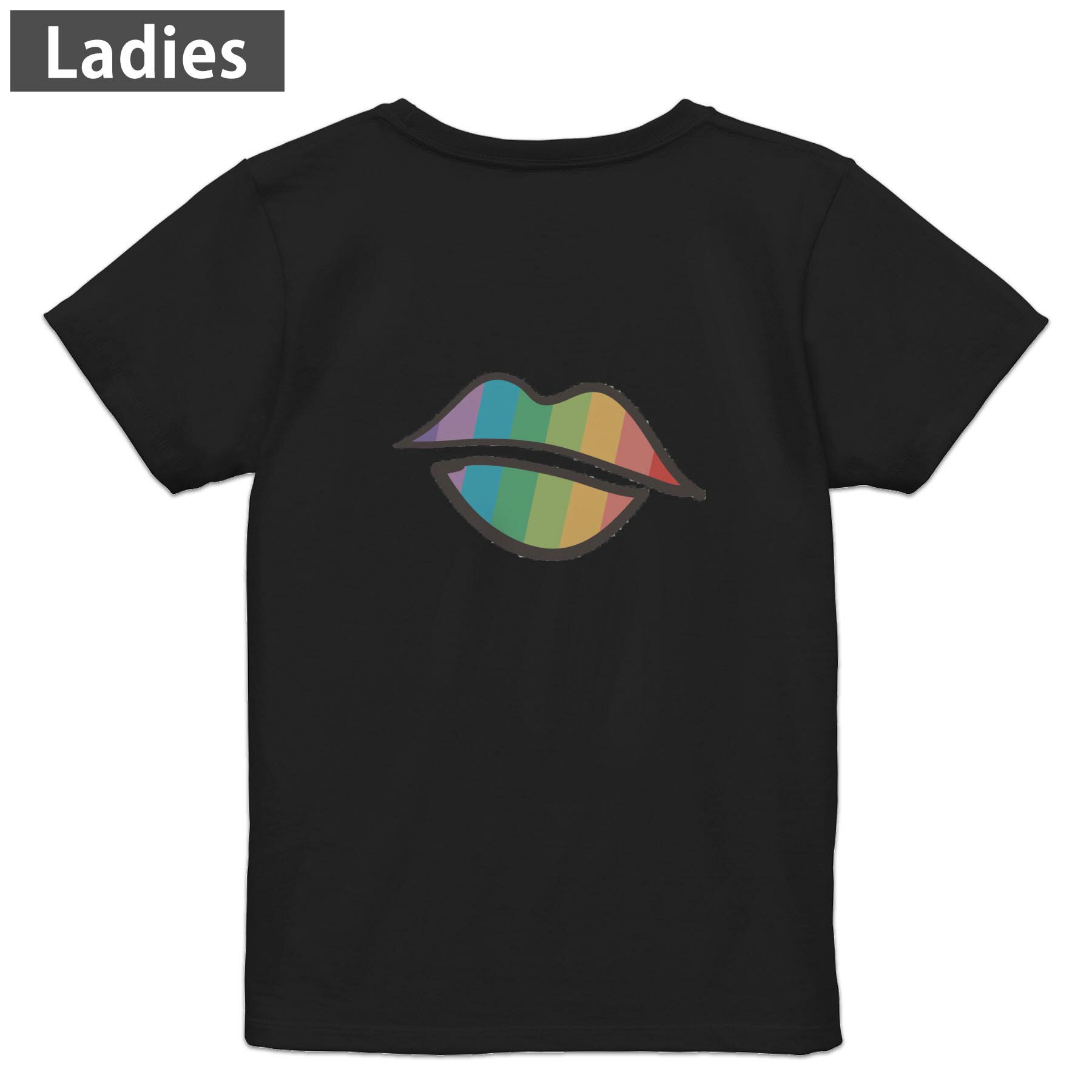 Print - Tシャツ レディース バックプリント 半袖 ブラック 黒 デザイン M L tシャツ ティーシャツ T shirt 031871 唇 カラフル