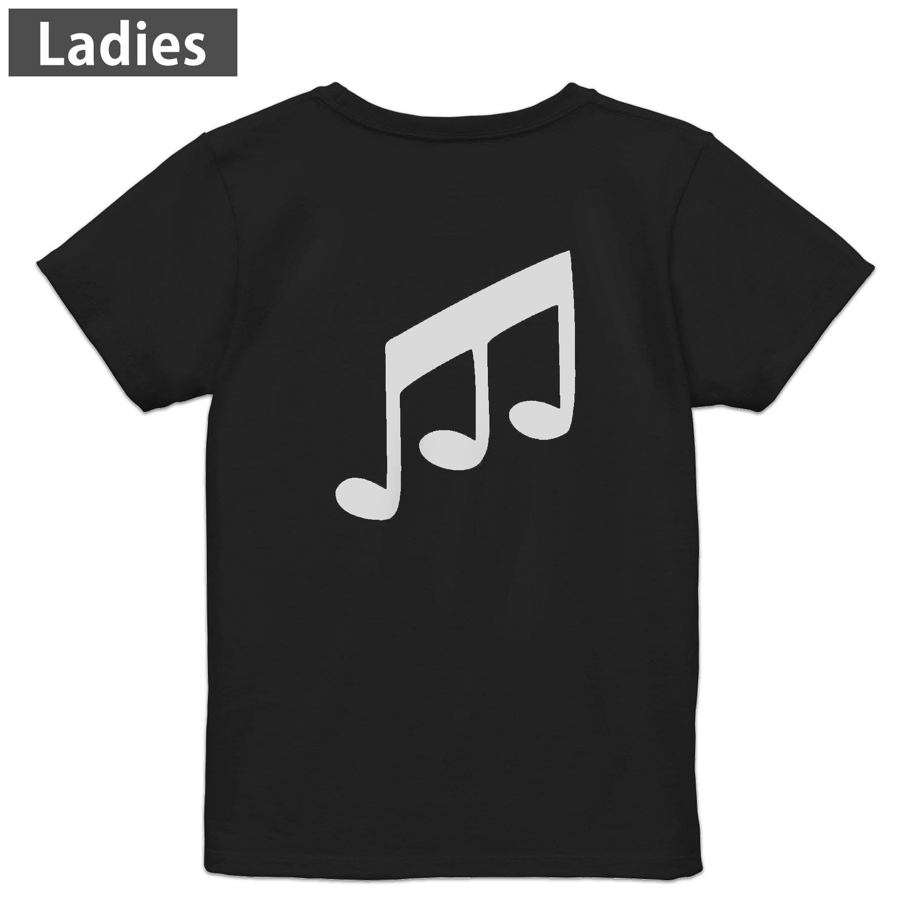 Tシャツ レディース バックプリント 半袖 ブラック 黒 デザイン M L tシャツ ティーシャツ T shirt 031904 音符 三連符