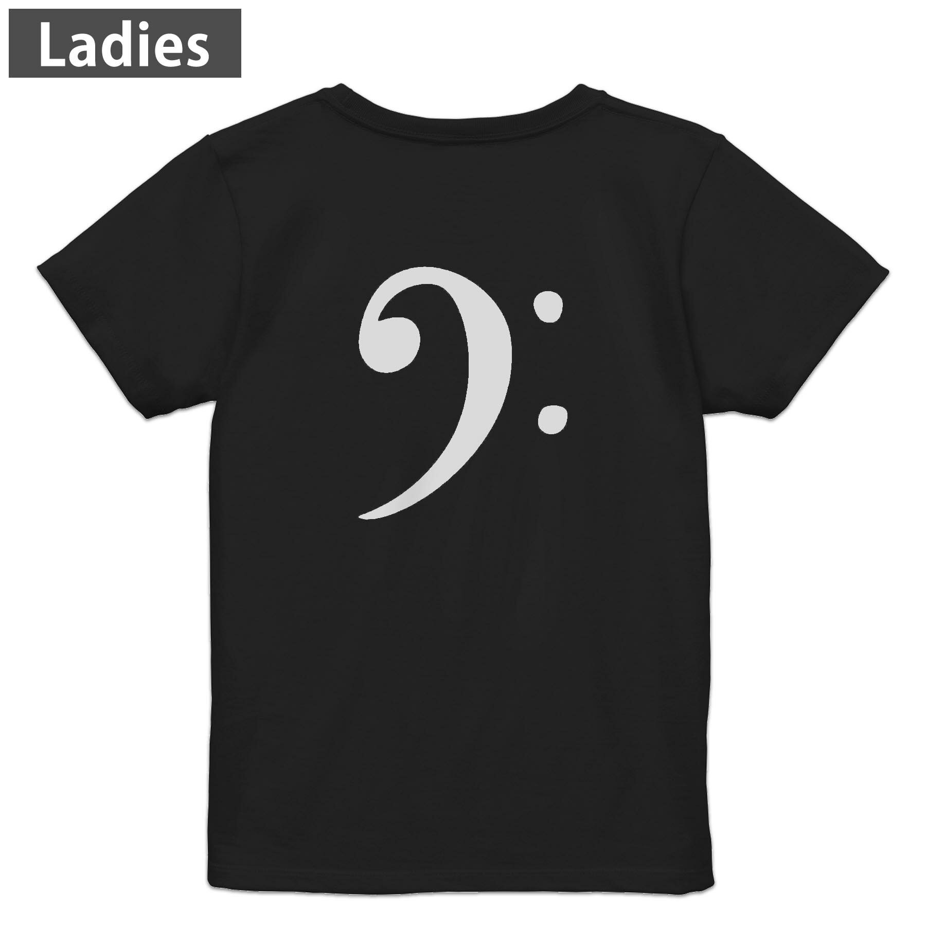 Tシャツ レディース バックプリント 半袖 ブラック 黒 デザイン M L tシャツ ティーシャツ T shirt 031907 音符 ヘ音記号