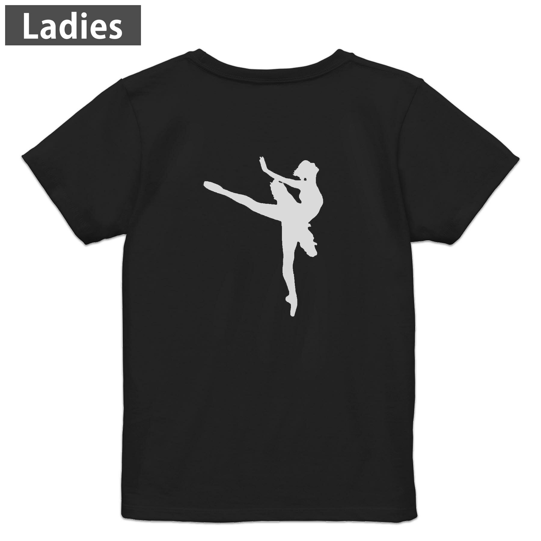 Print - Tシャツ レディース バックプリント 半袖 ブラック 黒 デザイン M L tシャツ ティーシャツ T shirt 031931 バレリーナ ポーズ シルエット