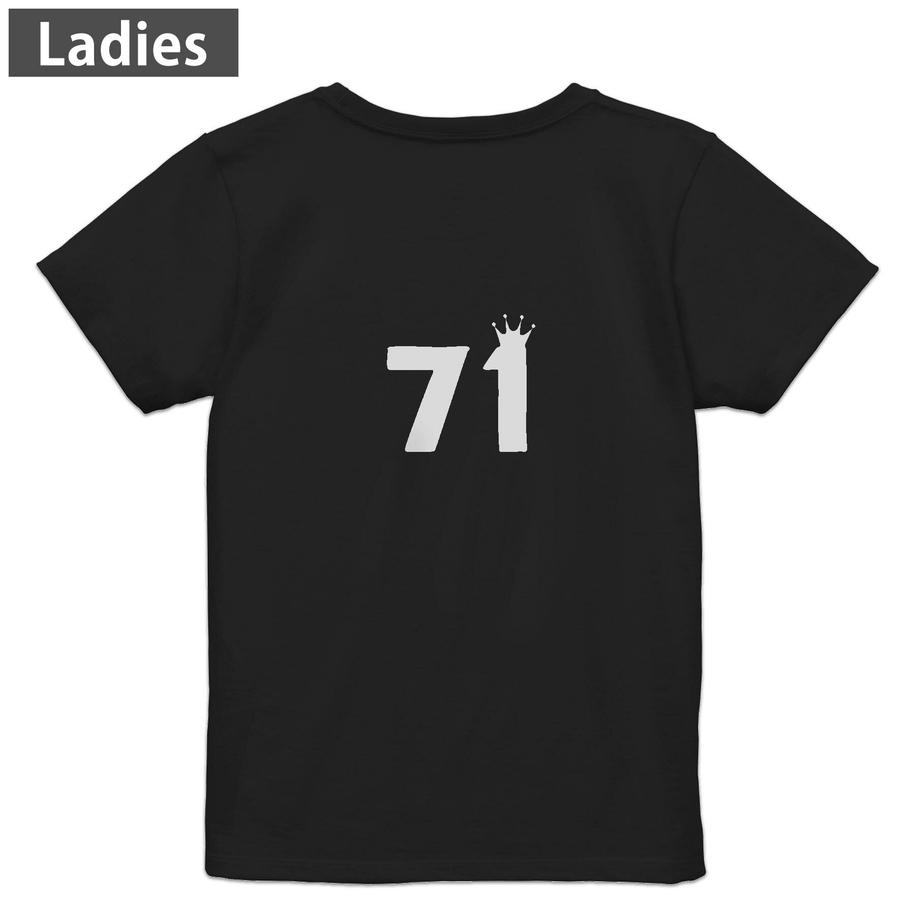 Tシャツ レディース バックプリント 半袖 ブラック 黒 デザイン M L tシャツ ティーシャツ T shirt 032002 誕生日 記念日 71 歳