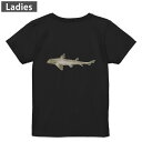 Tシャツ レディース バックプリント 半袖 ブラック 黒 デザイン M L tシャツ ティーシャツ T shirt 032193 鮫 シャーク(4)