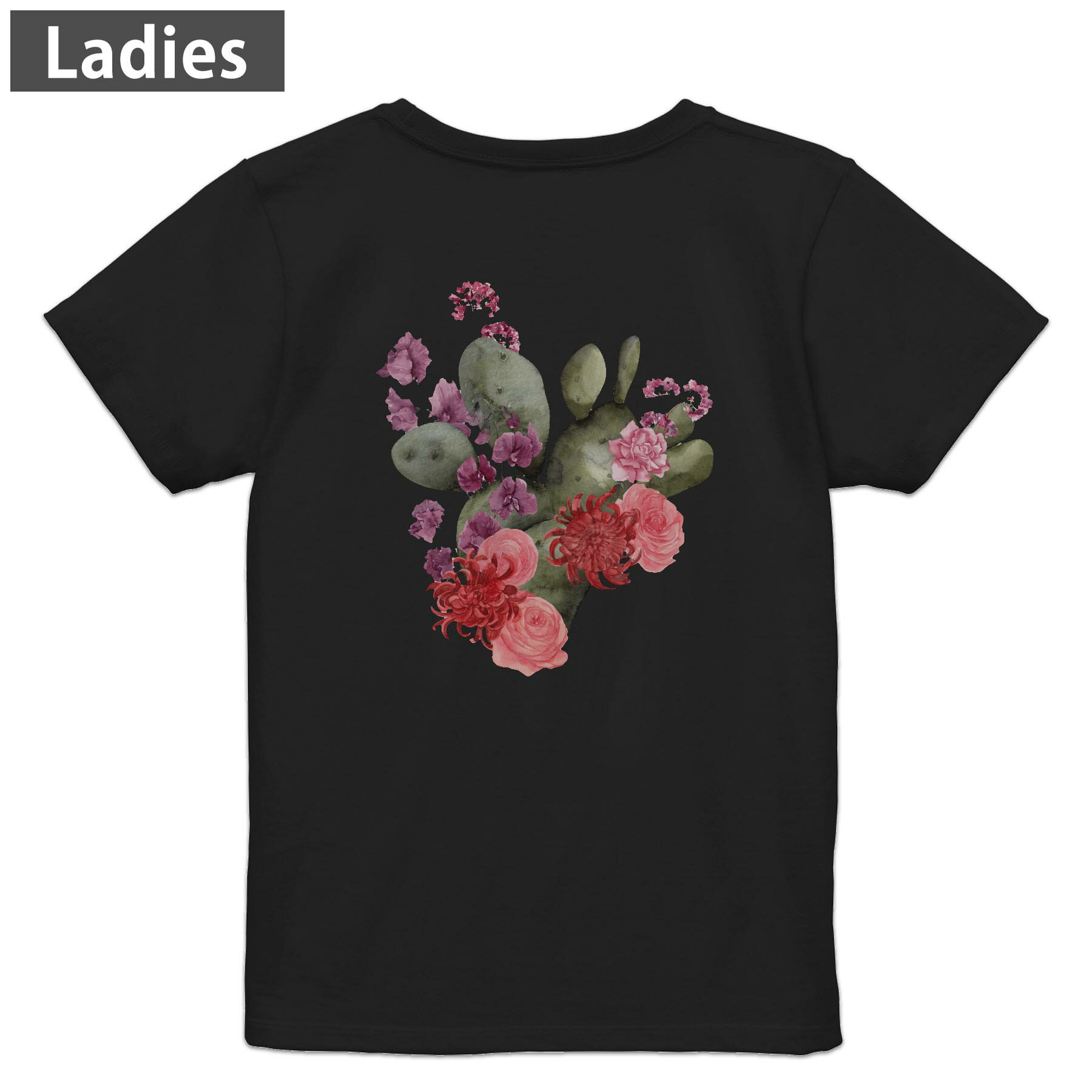 Other - Tシャツ レディース バックプリント 半袖 ブラック 黒 デザイン M L tシャツ ティーシャツ T shirt 032201 サボテン フラワー