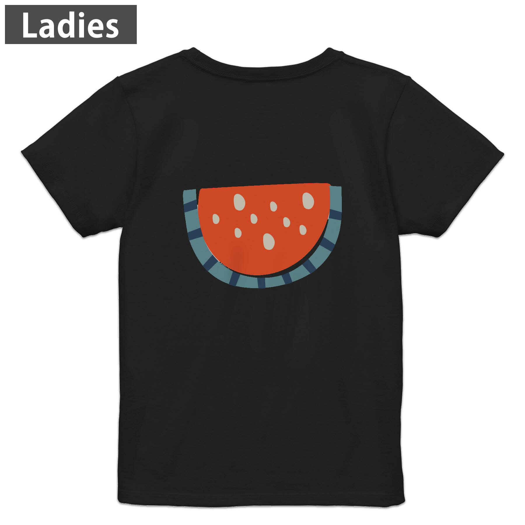 Tシャツ レディース バックプリント 半袖 ブラック 黒 デザイン M L tシャツ ティーシャツ T shirt 032211 スイカ