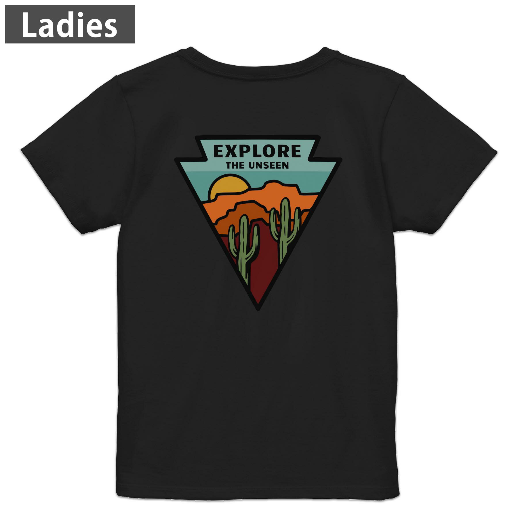 Print - Tシャツ レディース バックプリント 半袖 ブラック 黒 デザイン M L tシャツ ティーシャツ T shirt 032278 ワッペン アウトドアステッカー