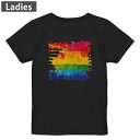 Tシャツ レディース バックプリント 半袖 ブラック 黒 デザイン M L tシャツ ティーシャツ T shirt 032598 レインボー フラッグ(4)