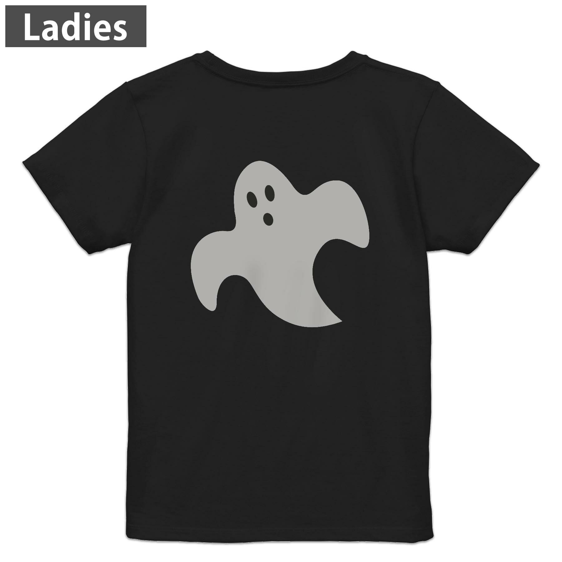 Print - Tシャツ レディース バックプリント 半袖 ブラック 黒 デザイン M L tシャツ ティーシャツ T shirt 032635 おばけ かわいい